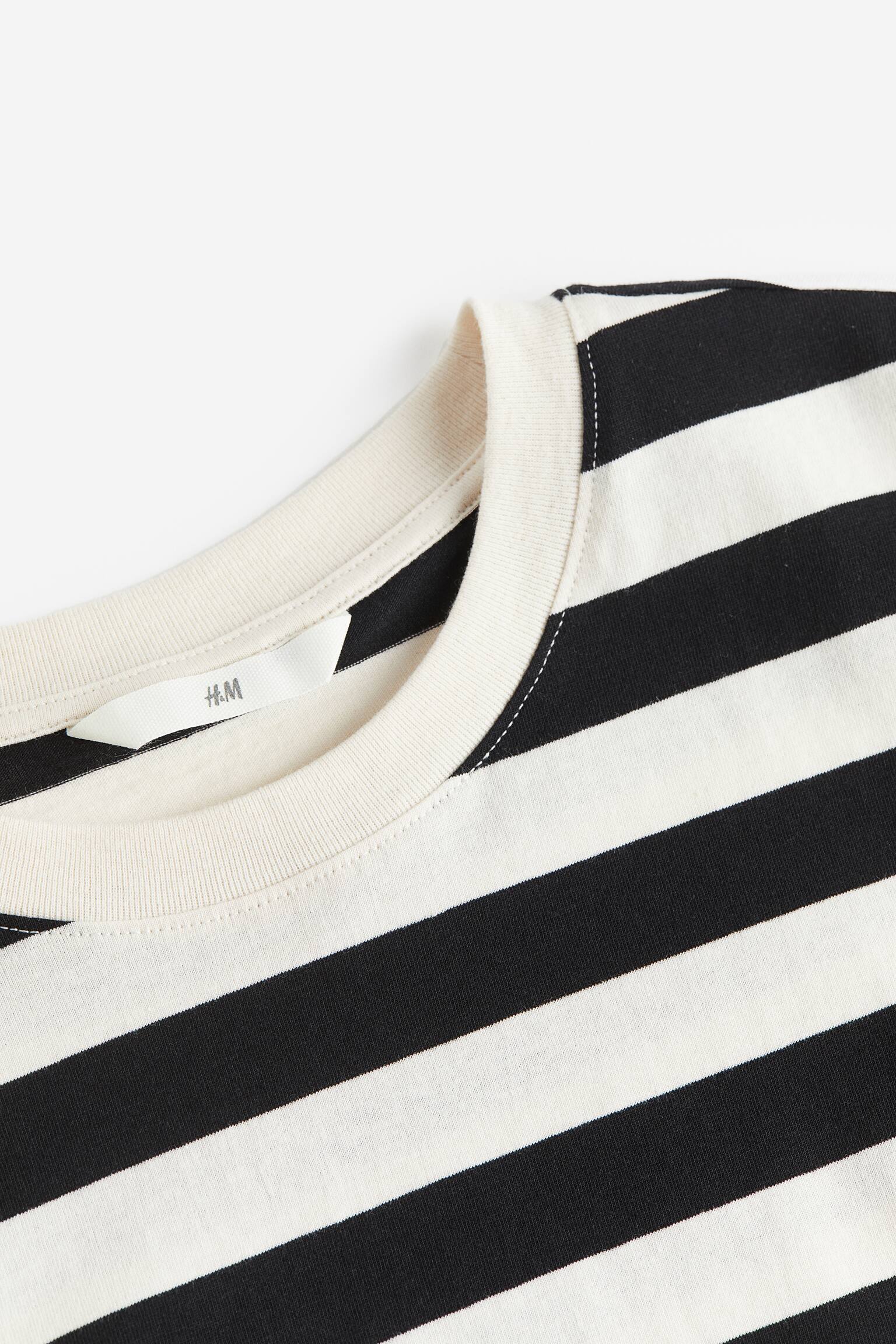 Áo thun cotton - Màu kem/Kẻ đen - 2