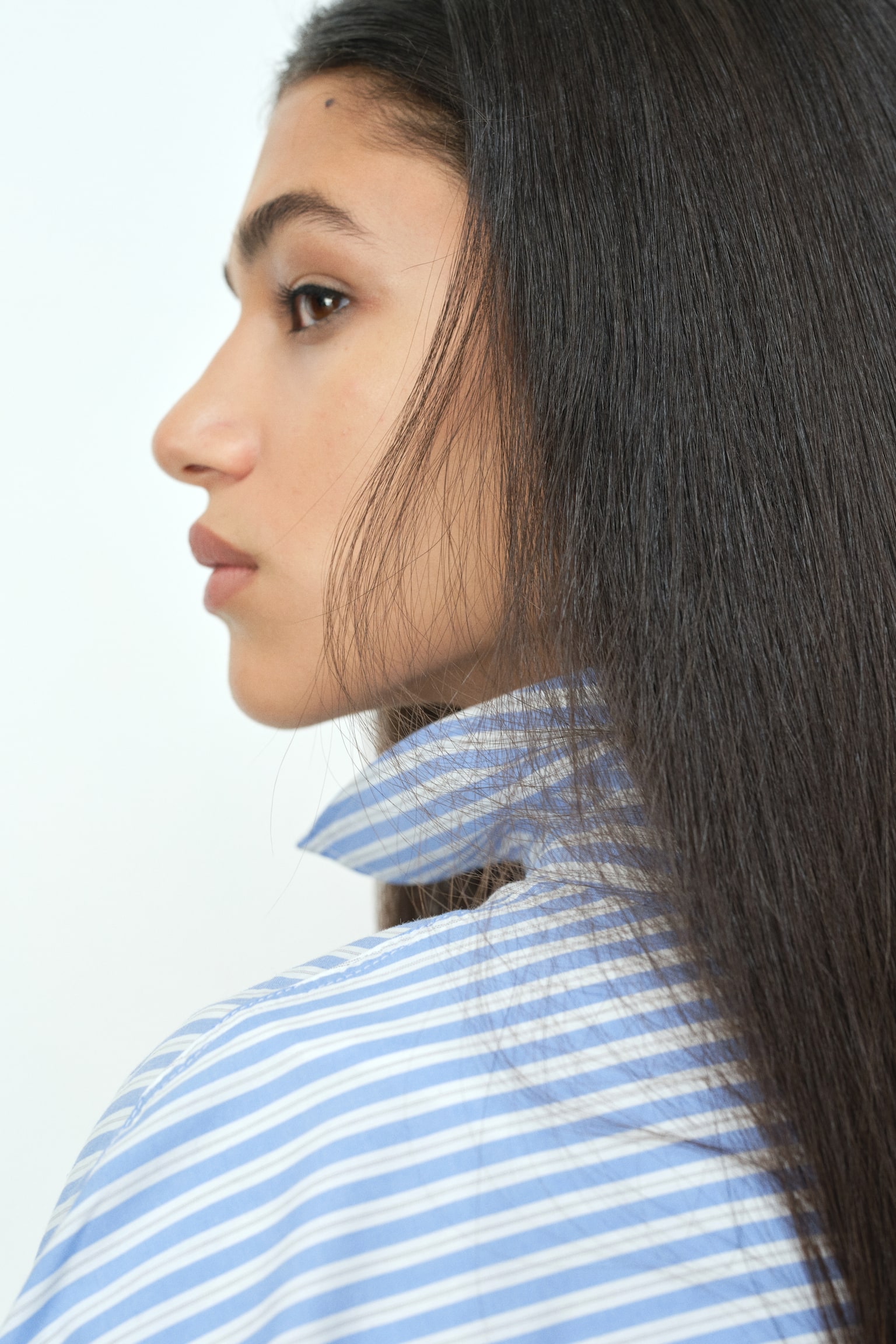 Oversized poplin shirt - Blue/Striped/Light beige/Striped - 4