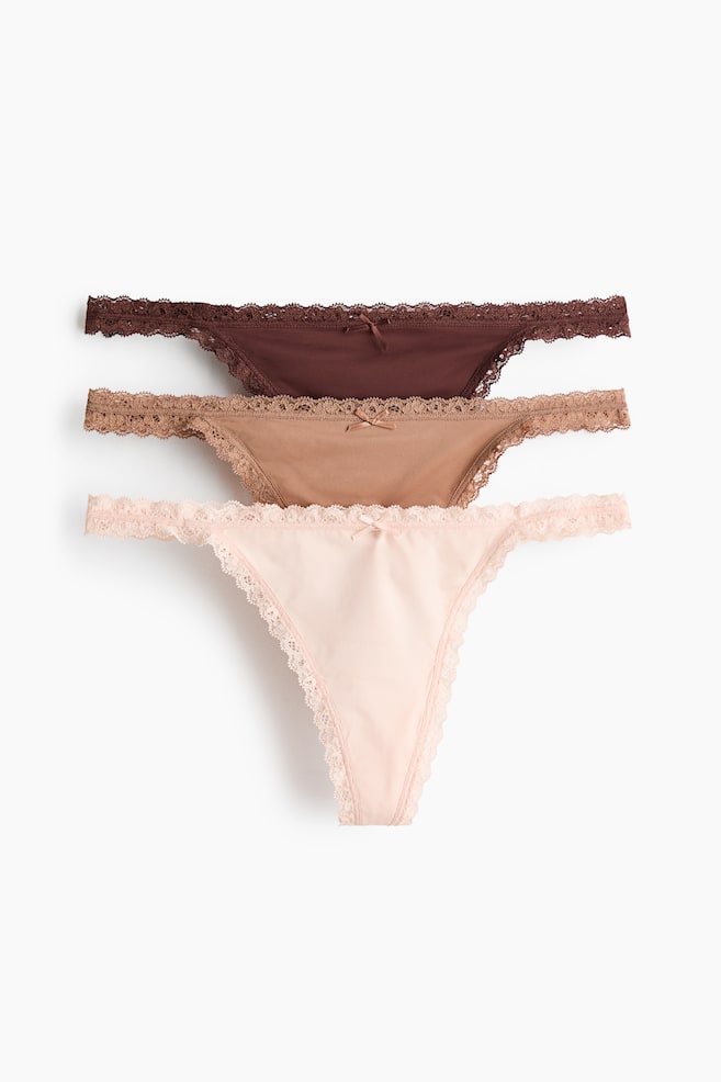 3-pack microfibre tanga thong briefs - Light pink/Dark beige/Black/Pink/Black - 1