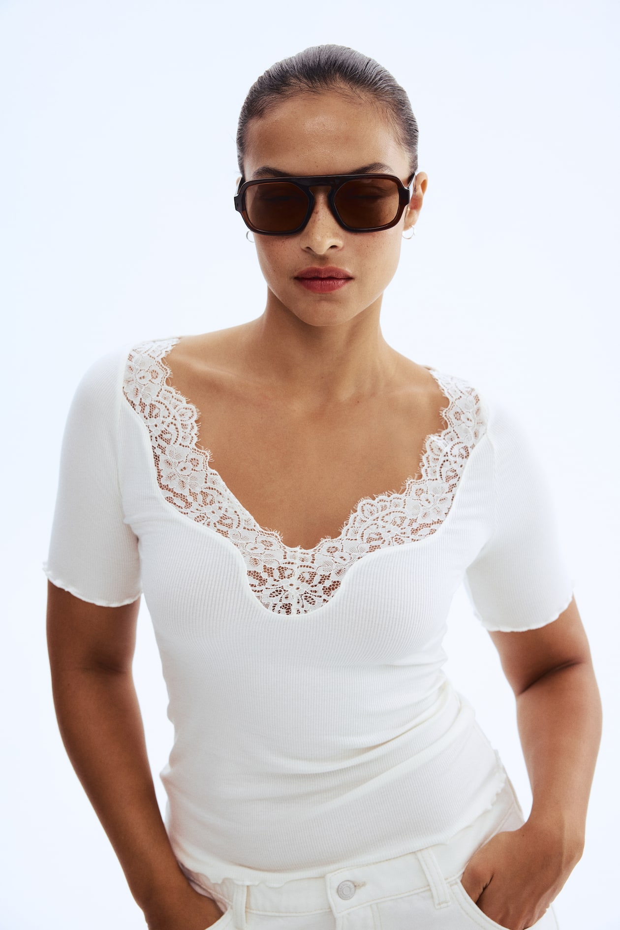 Lace-Trimmed Ribbed Top - image 4
