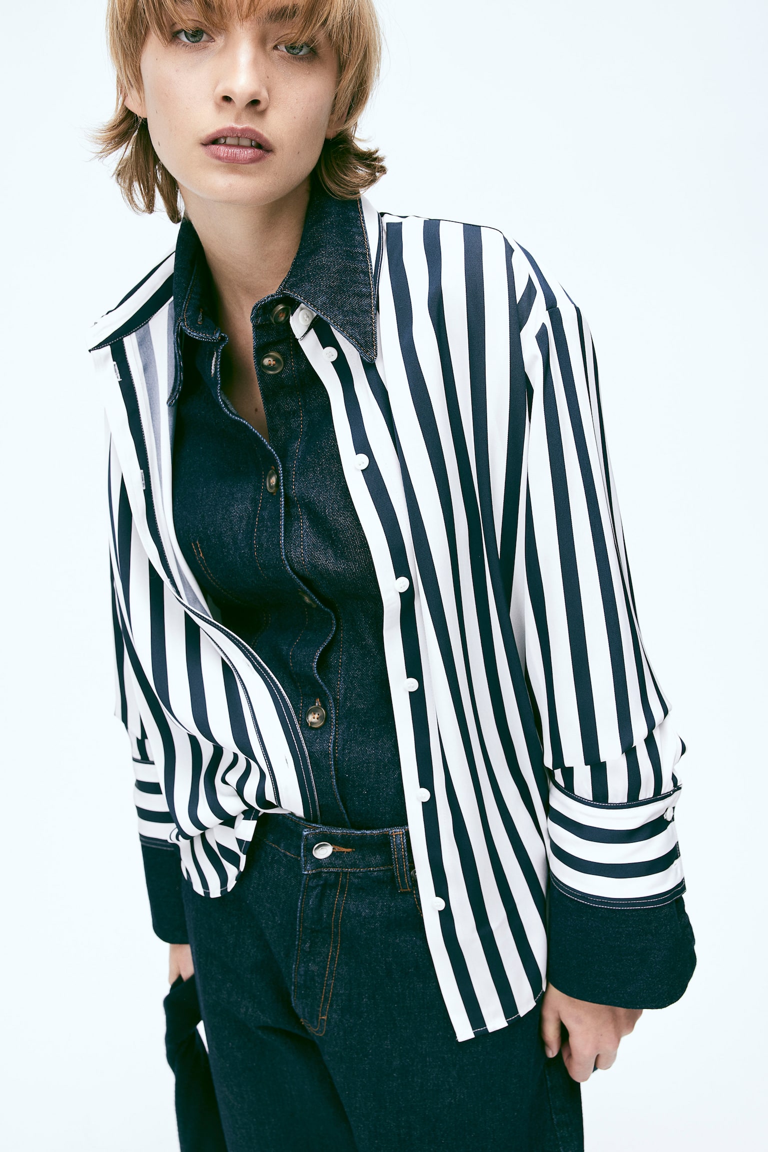 Twill Blouse - Navy blue/Stripe/Cream/Black/Pattern - 3