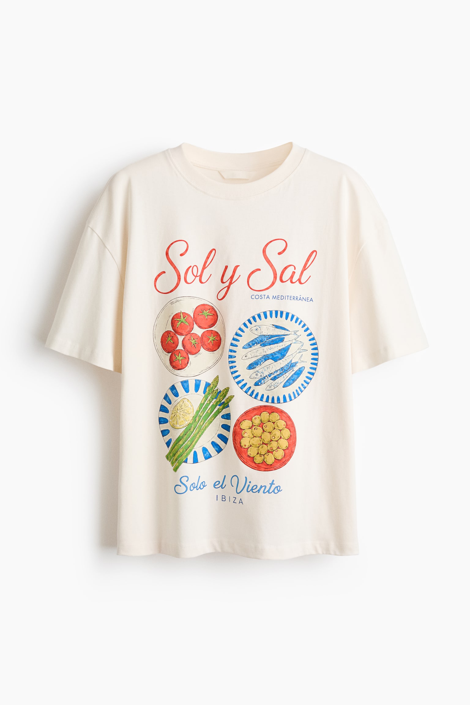 T-shirt estampada em algodão - Creme/Sol y sal/Azul pó claro/Caribe/Creme/Amalfi - 1