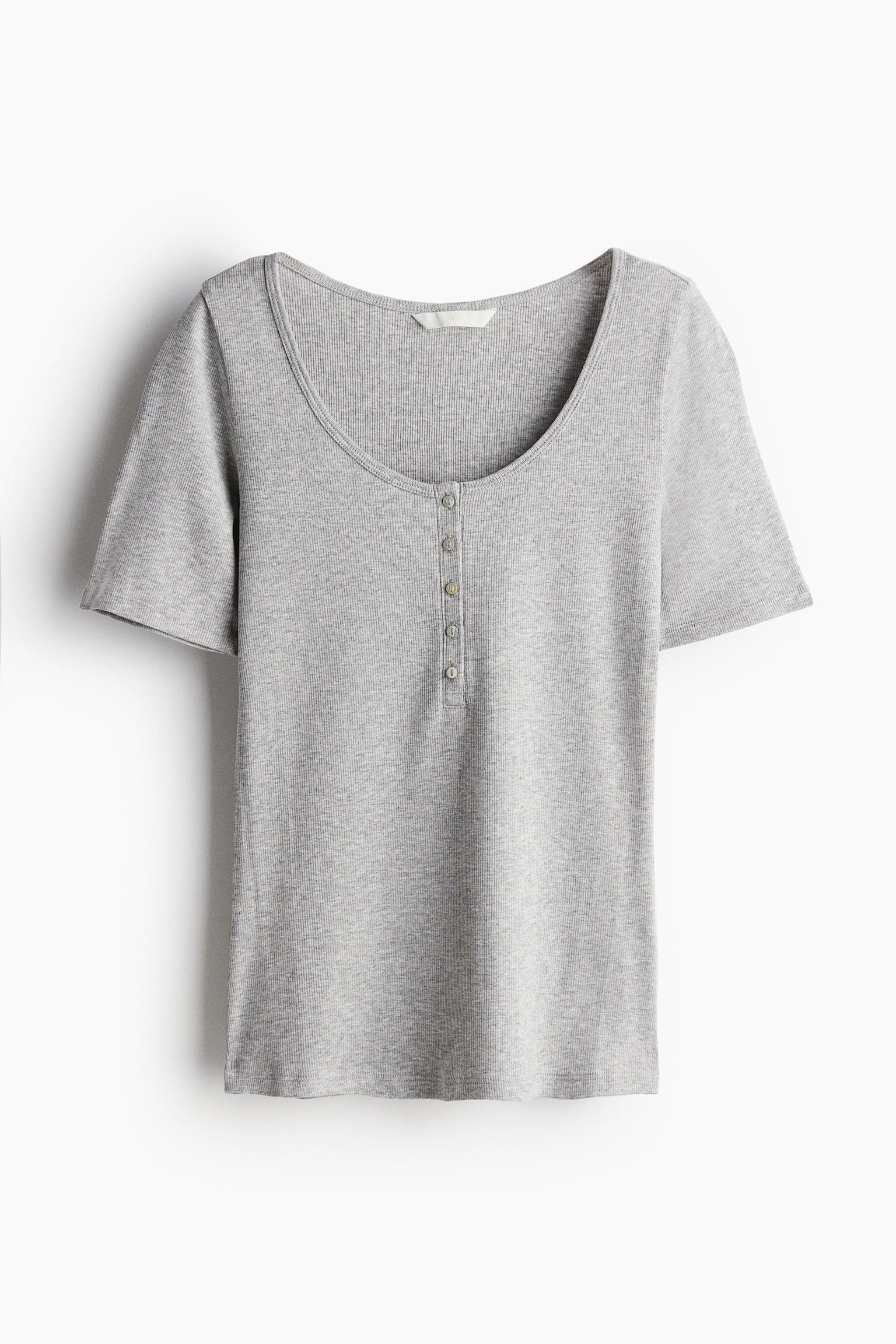 Rib Henley Top - Light grey marle/White/Black - 2