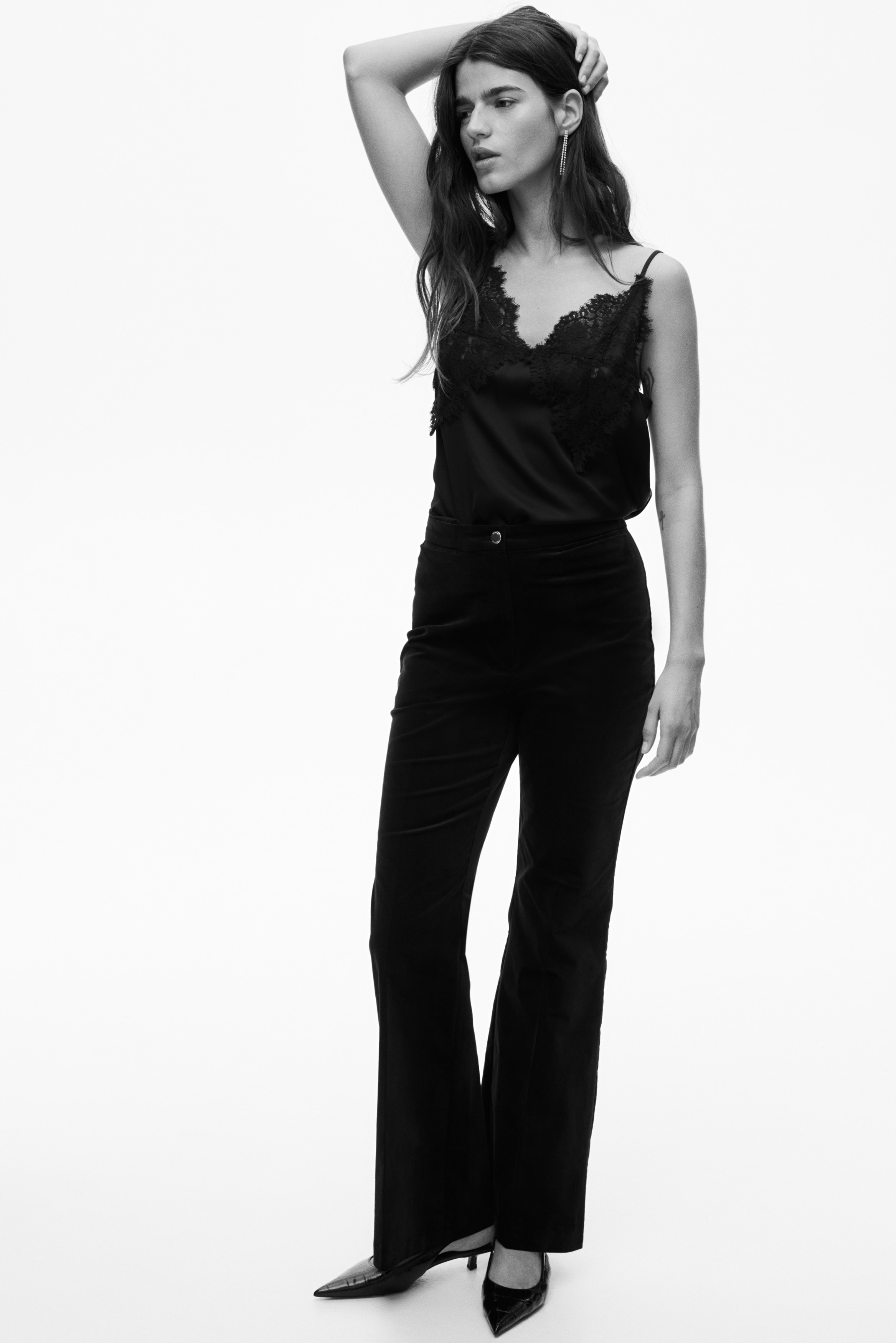 Signore - Nero Pantaloni svasati in velluto - Size: 50  - H&M