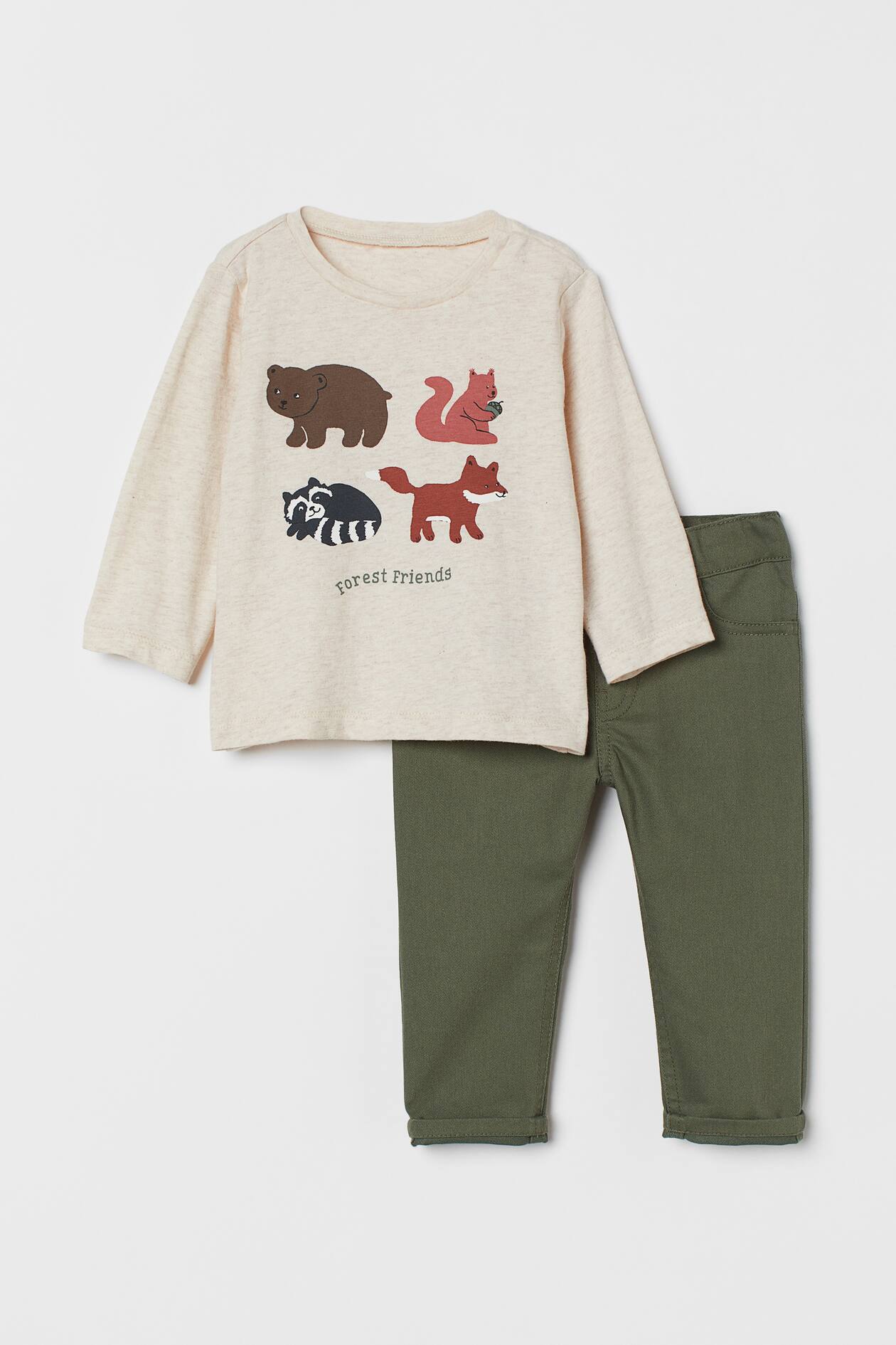 2-piece Set - Khaki green/Forest Friends - Kids | H&M US