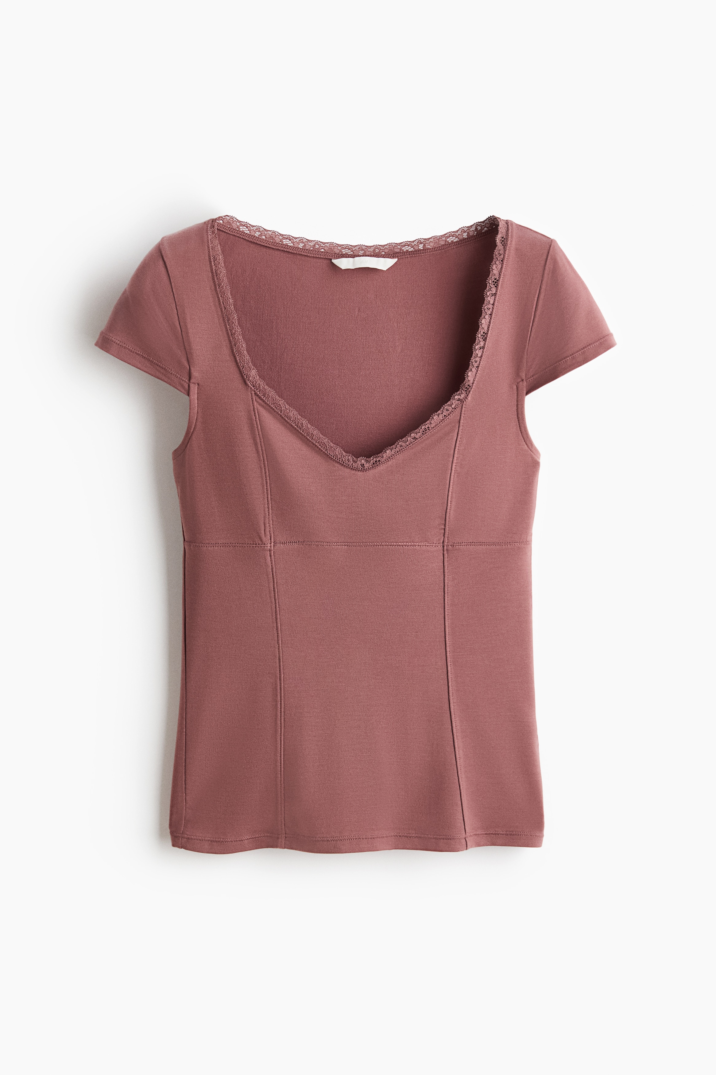 Lace-trimmed top - Dunkles Mattrosa/Schwarz/Weiß