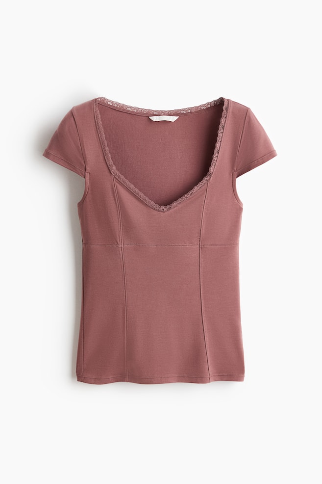 Lace-Trimmed Top - Dark dusty pink/White - 1