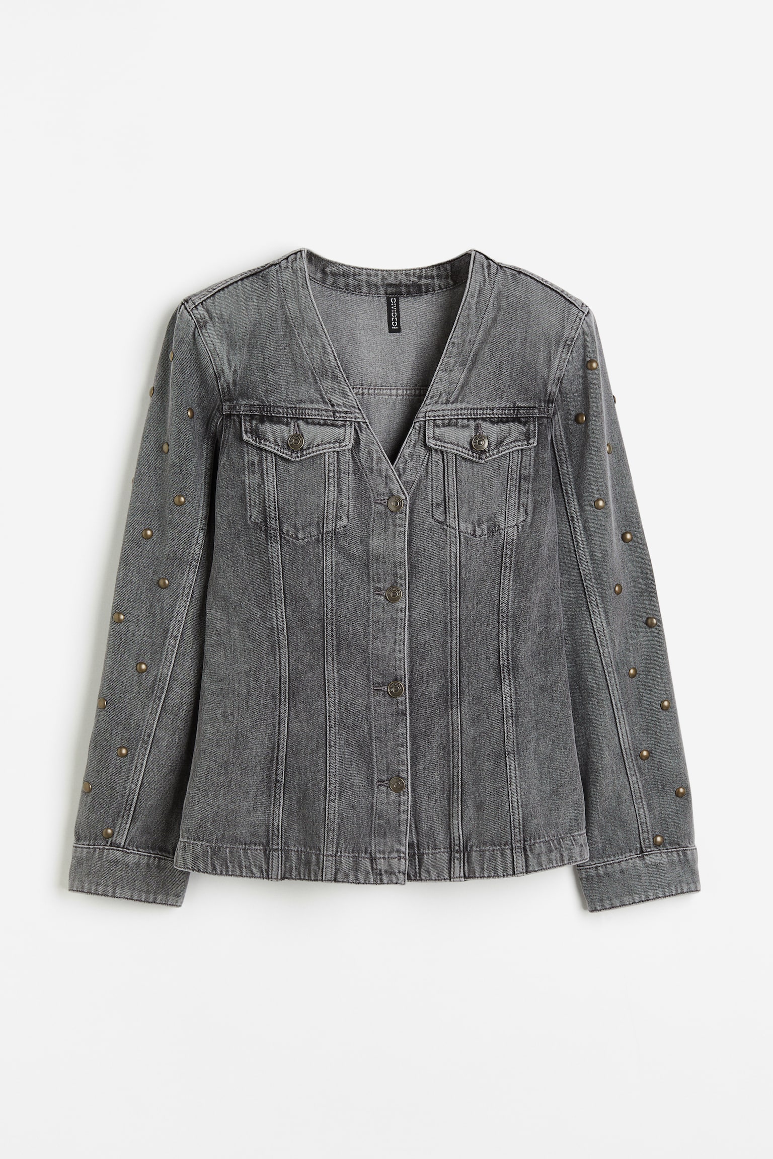 Studded denim shacket - Dark grey - 2