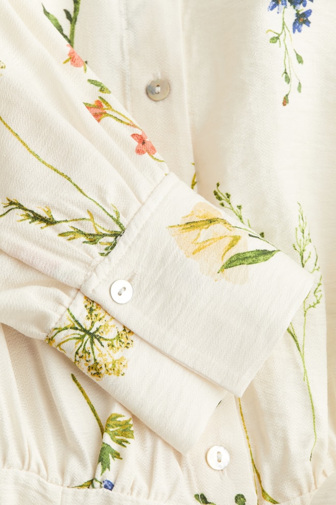 Robe chemise avec ceinture à nouer - Crème/fleuri/Noir/motif/Blanc/bleu/fleuri - 2