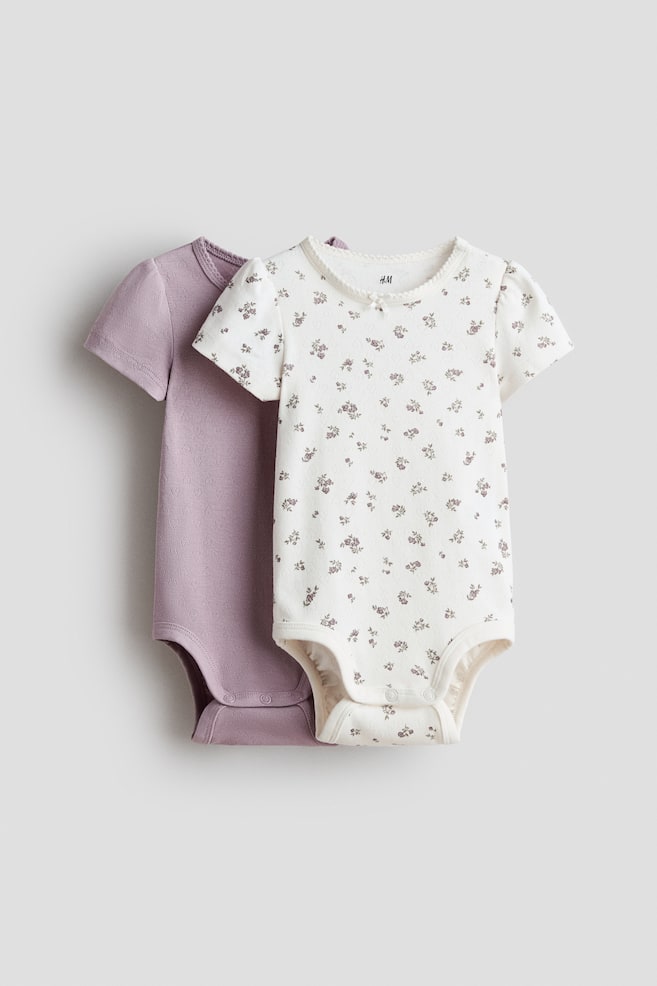 2-Pack Pointelle Cotton Bodysuits - Dusty purple/floral/Light dusty pink/cherries - 1