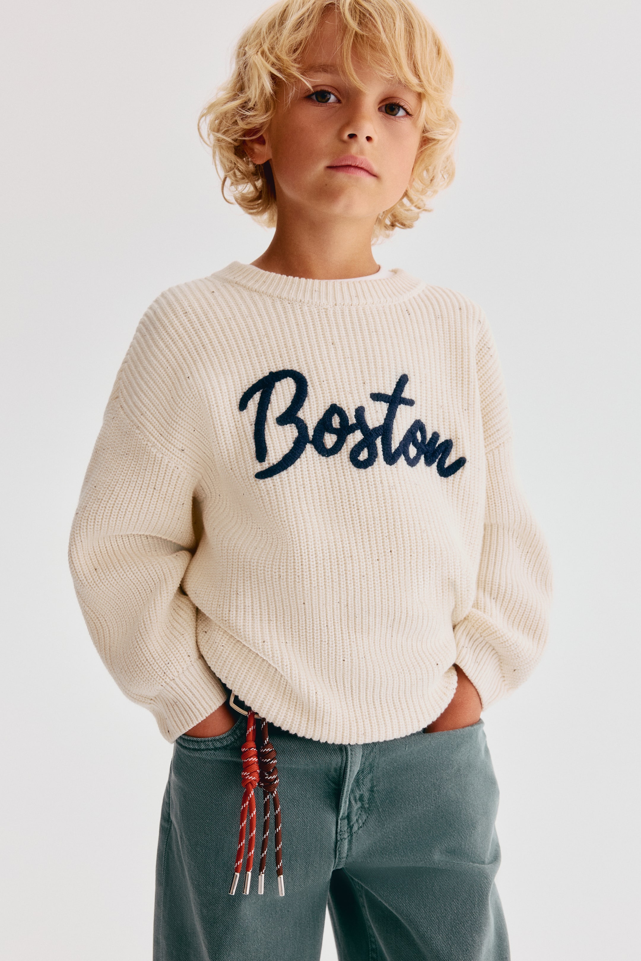 View larger image: Loose-fit text-motif jumper - Light beige/Boston - Kids | H&M 1