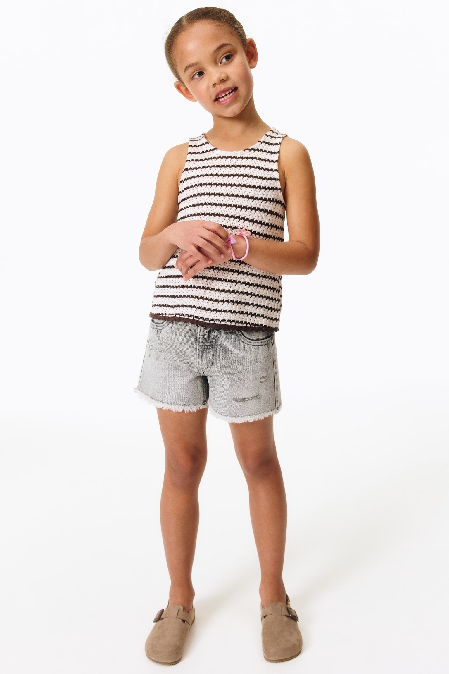 Shorts i denim med frynser - Grå/Hvid/Lys denimblå/Denimblå - 1