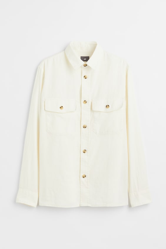 Мужские топы H&M Regular Fit Linen-blend Overshirt