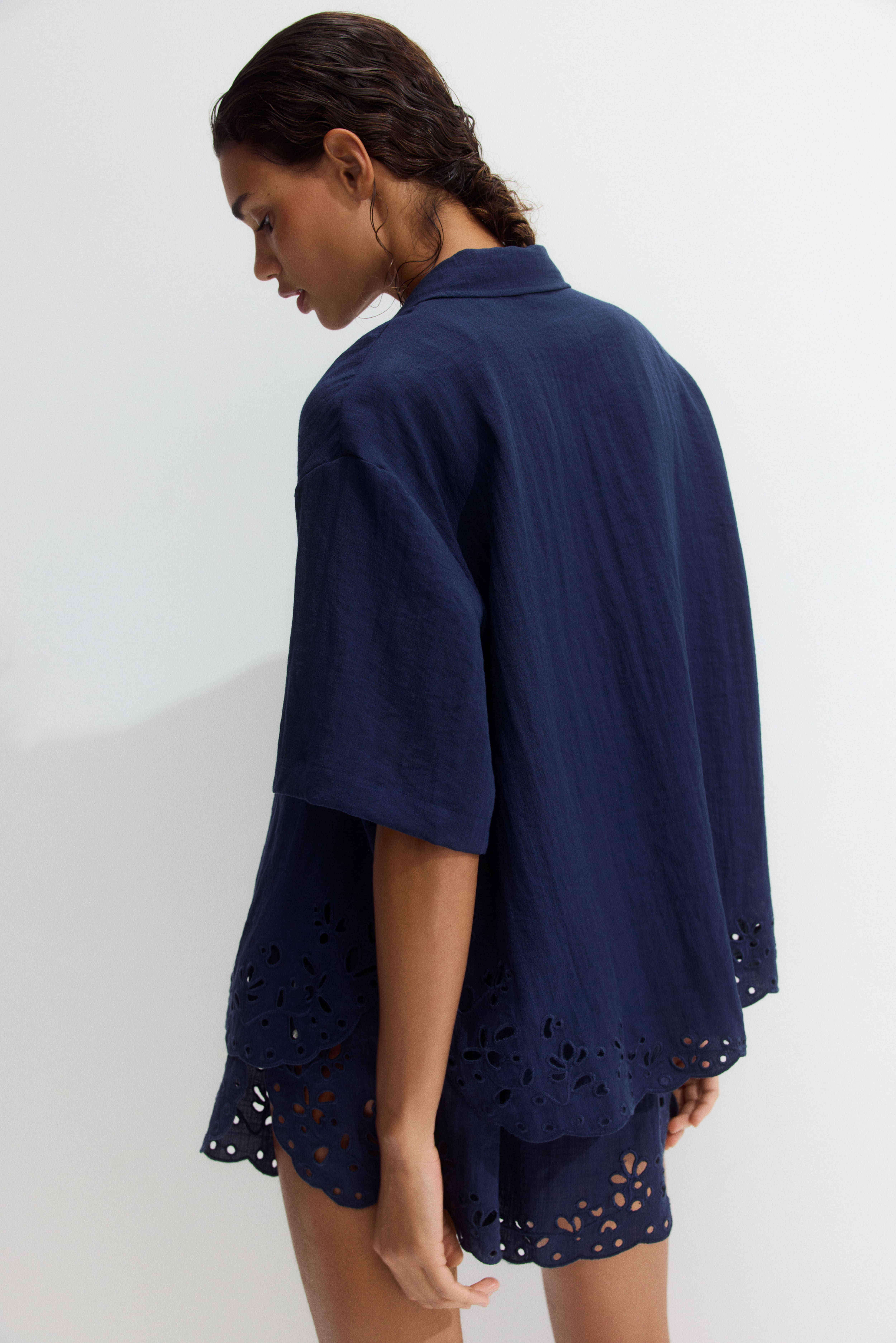 Beach Shirt with Eyelet Embroidery