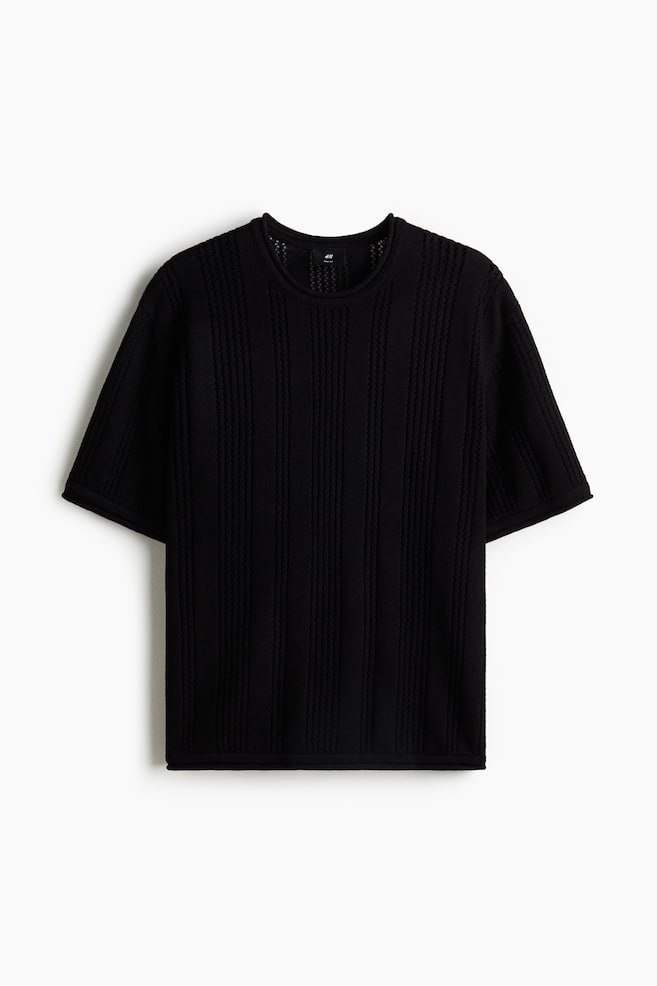 Loose Fit Textured-knit T-shirt - Black - 1