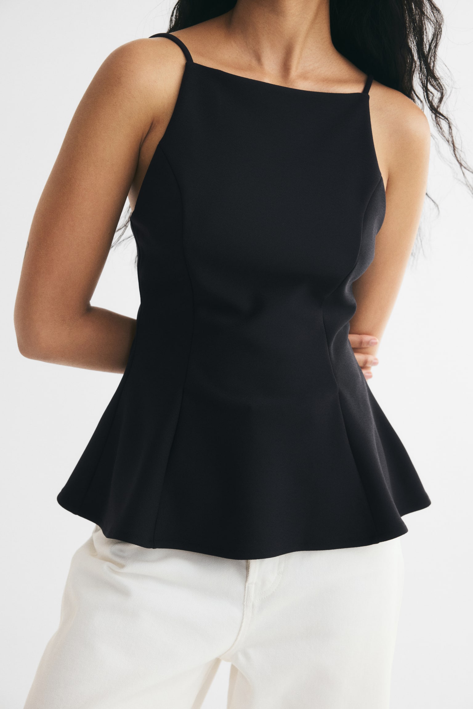 Женский топ H&M Sleeveless Peplum Top, цвет: Чёрный — фото 3