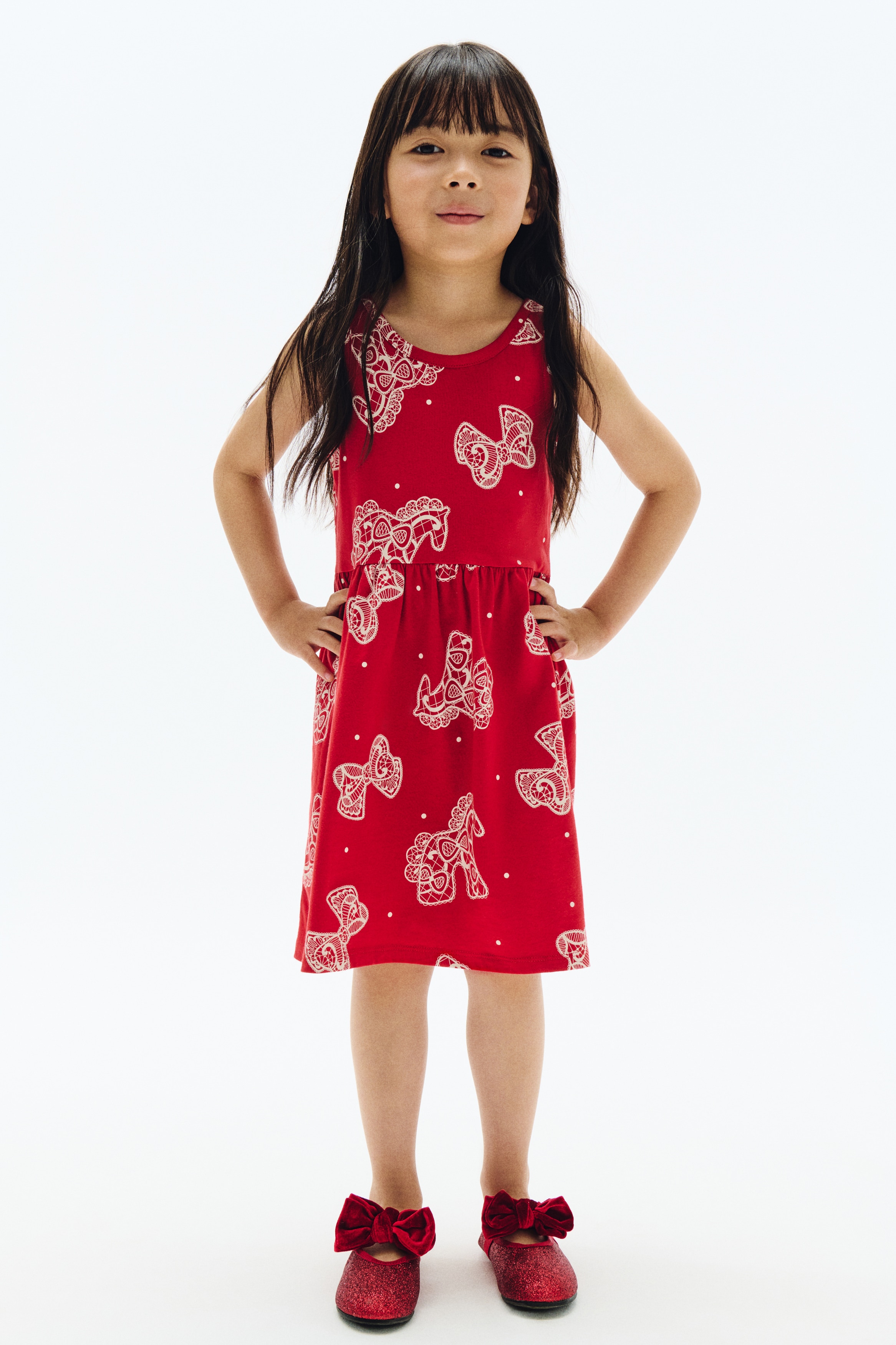 Printed cotton dress - Red/Horses/Light pink/Horses