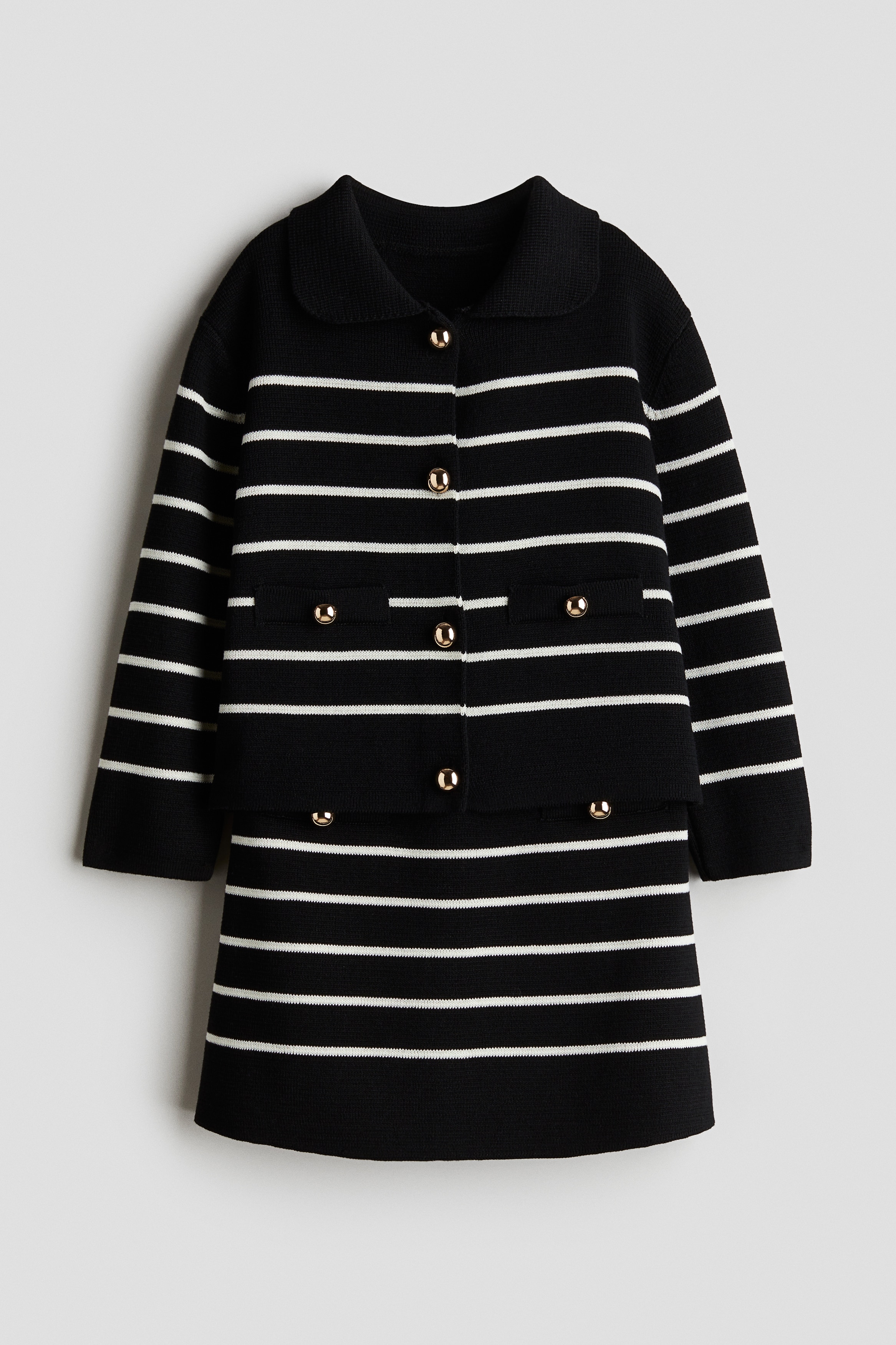 Set 2 pezzi in maglia fine - Nero/bianco righe