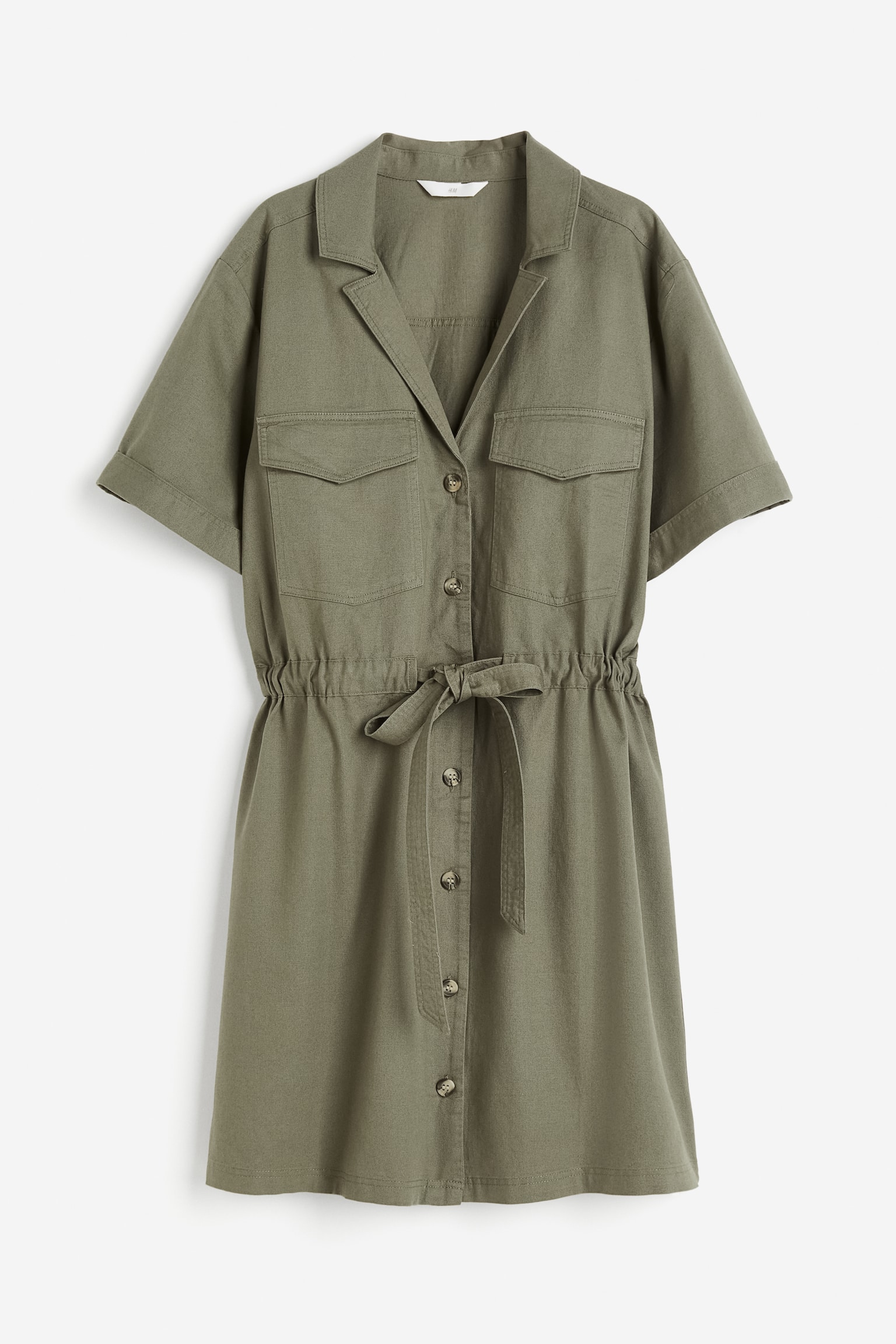 Linen Blend Utility Dress - Khaki green - 2