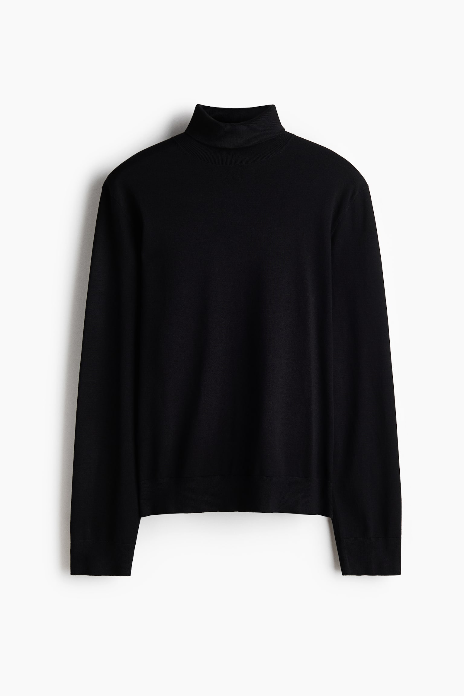 Regular Fit Fine-knit polo-neck jumper - Black/Cream