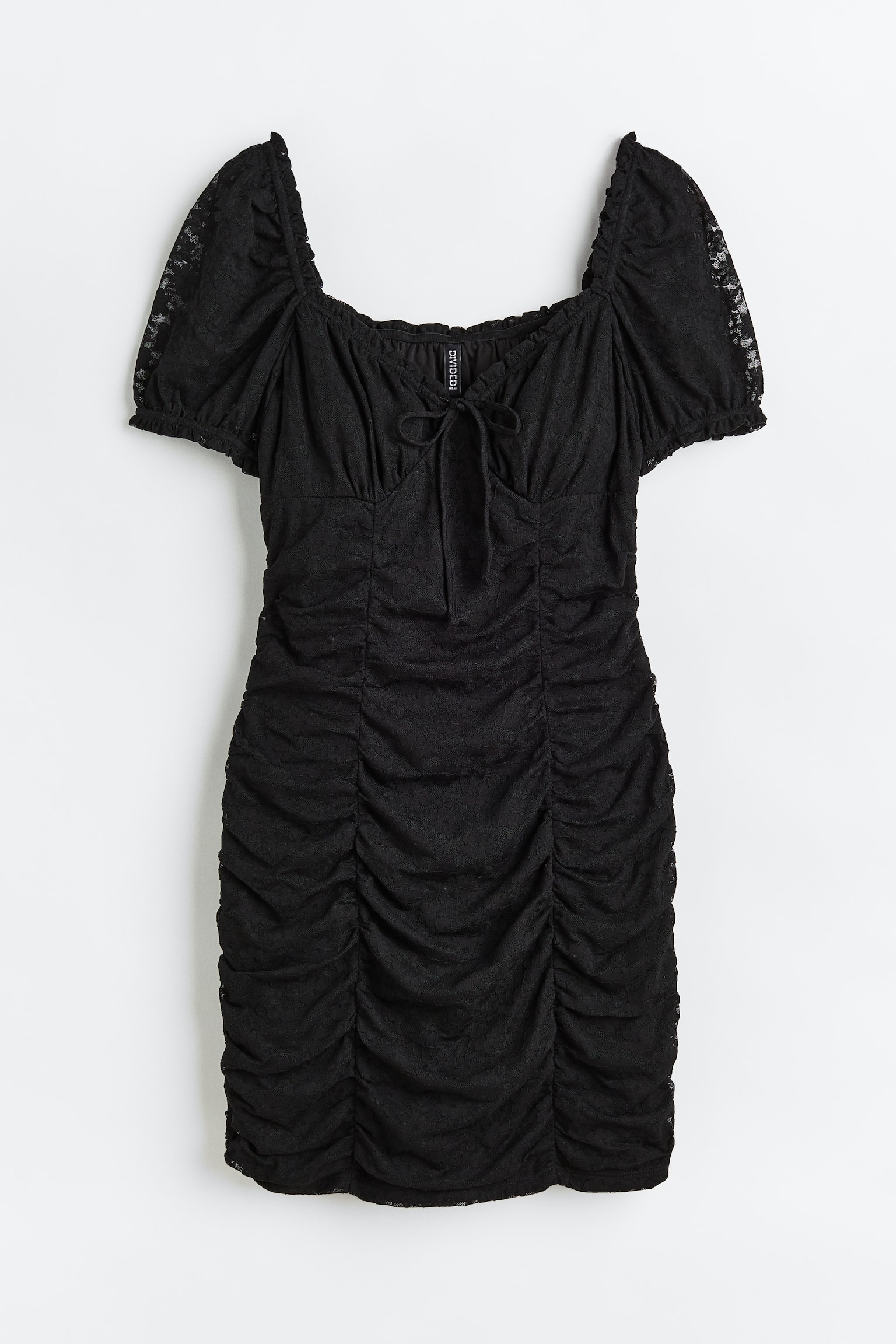 Gathered Broderie Anglaise Dress - Black/White/White - 1