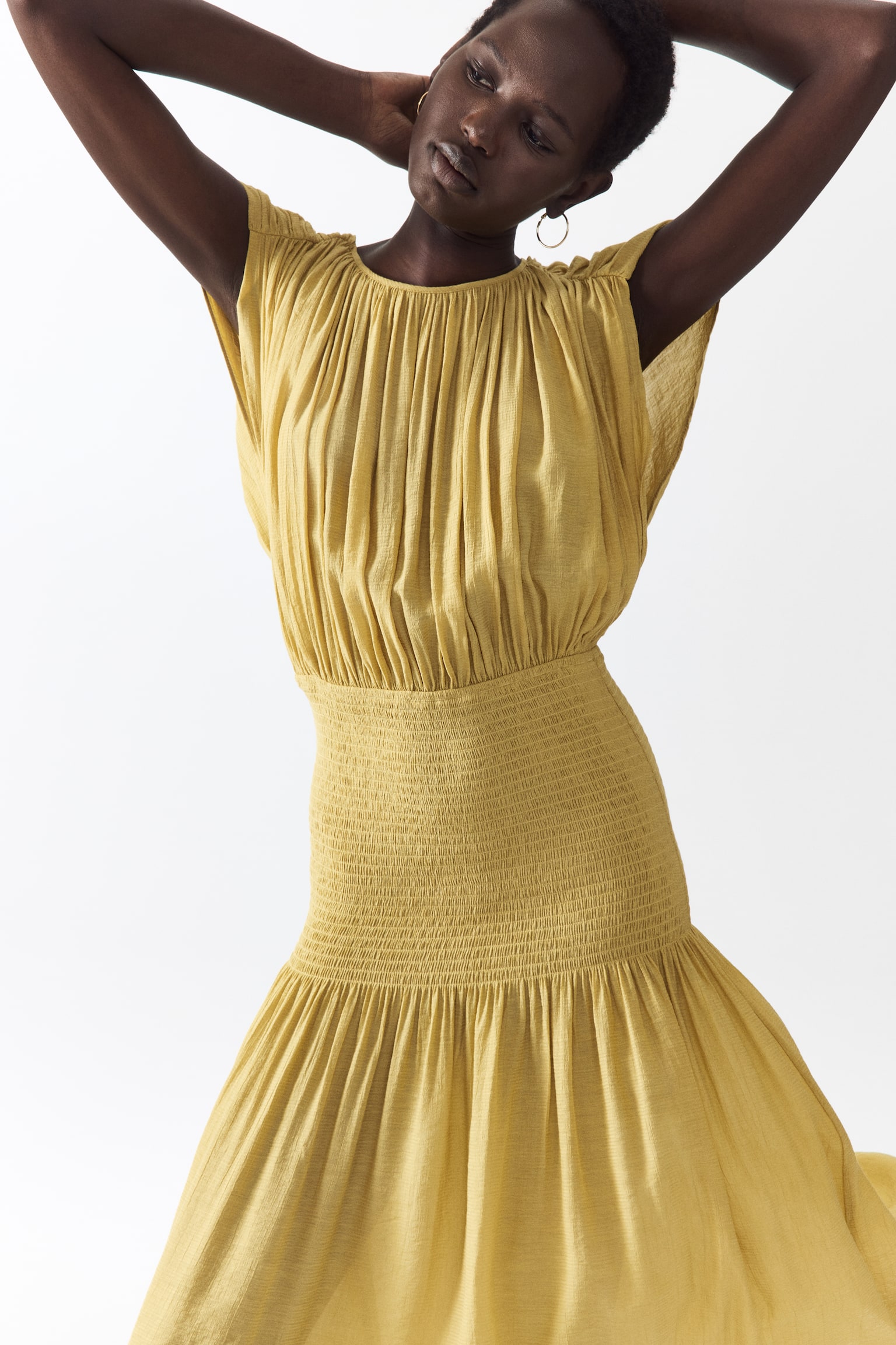 Smocked cape-detail dress - 7