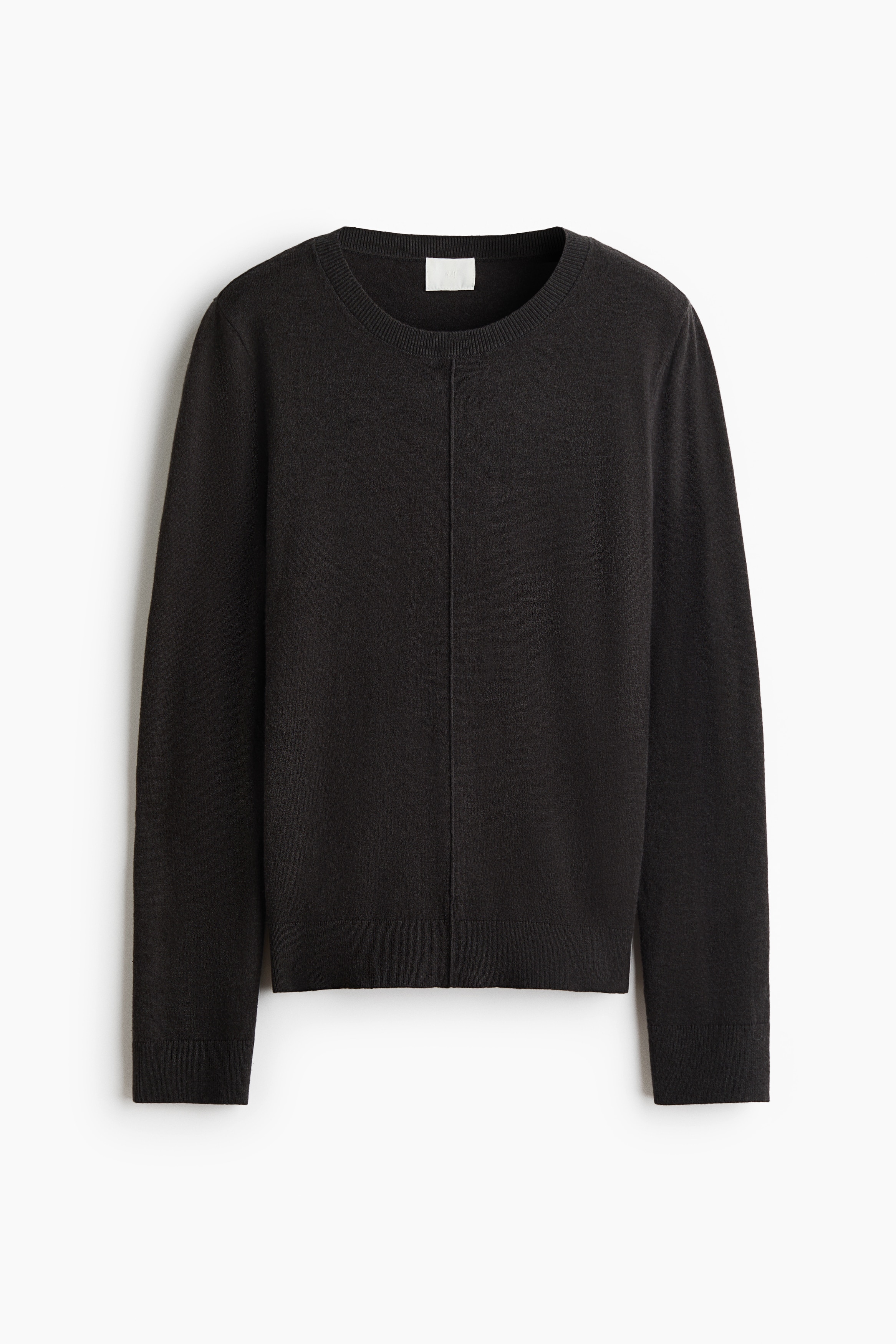 Fine-knit jumper - Dark grey marl/Dark brown