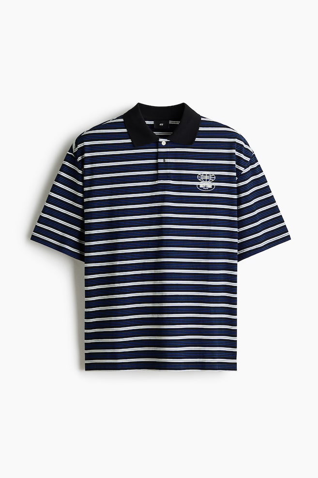 Loose Fit Cotton polo shirt - Black/Striped/Light grey marl/Striped - 1