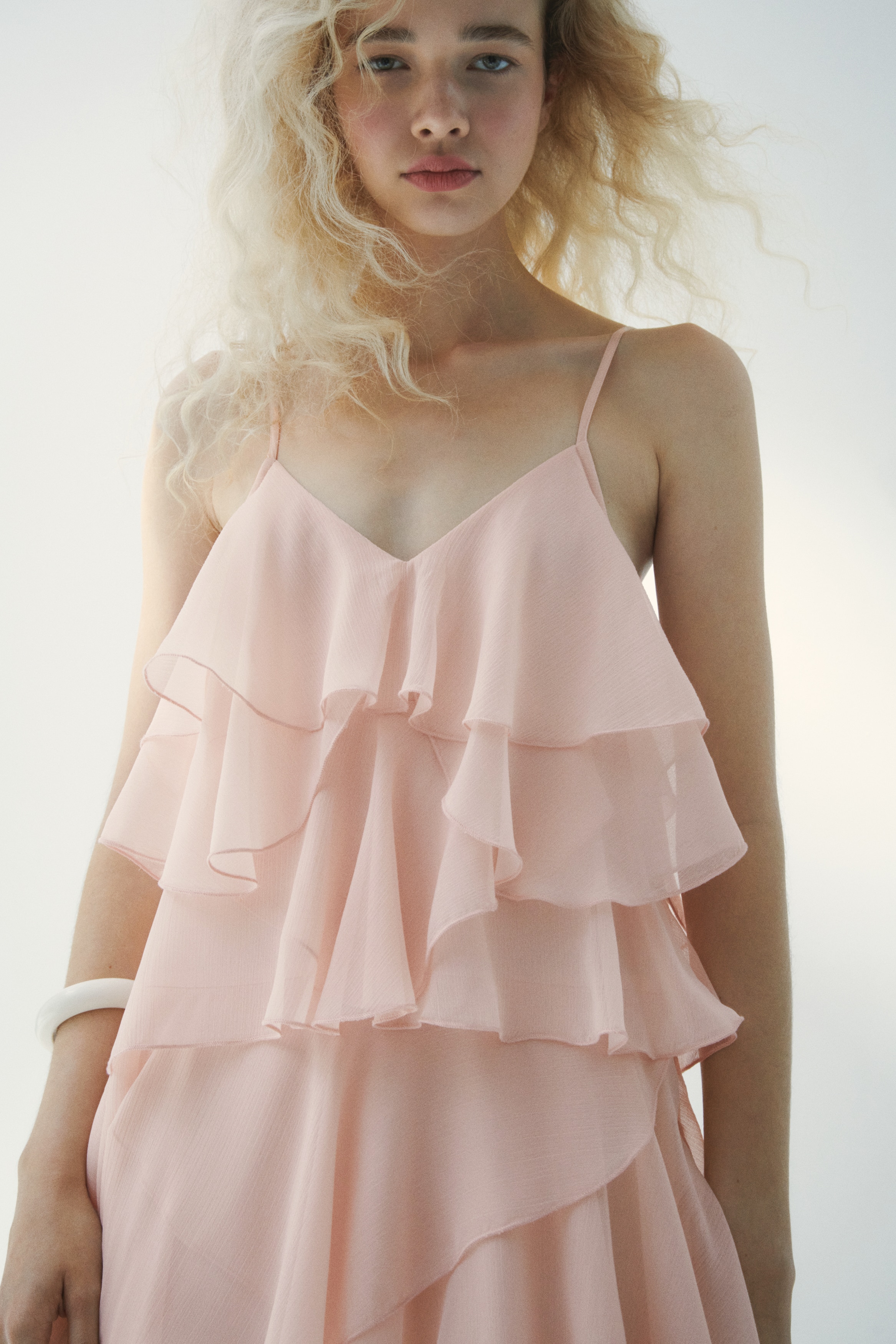 h&m chiffon dress pink Ladies - Pink/Floral Asymmetric Chiffon Dress - Size: L