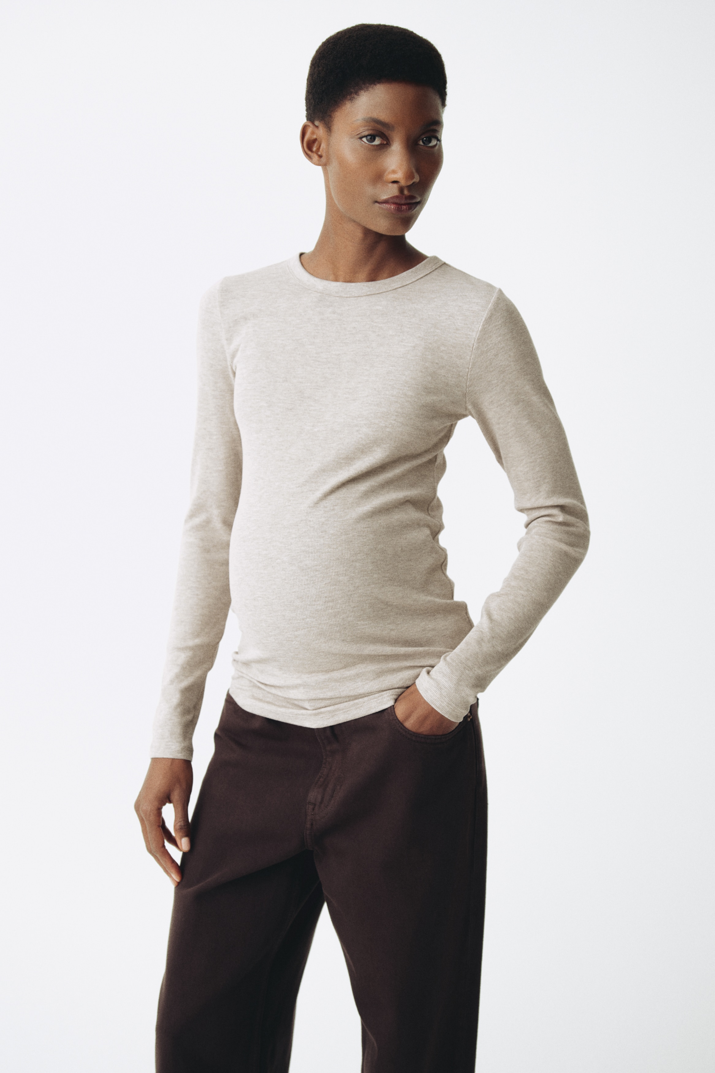 MAMA Top en jersey côtelé - Beige clair chiné/Crème/Rouge vif/Noir/Rose ancien/Vert clair/Bordeaux/Rose clair