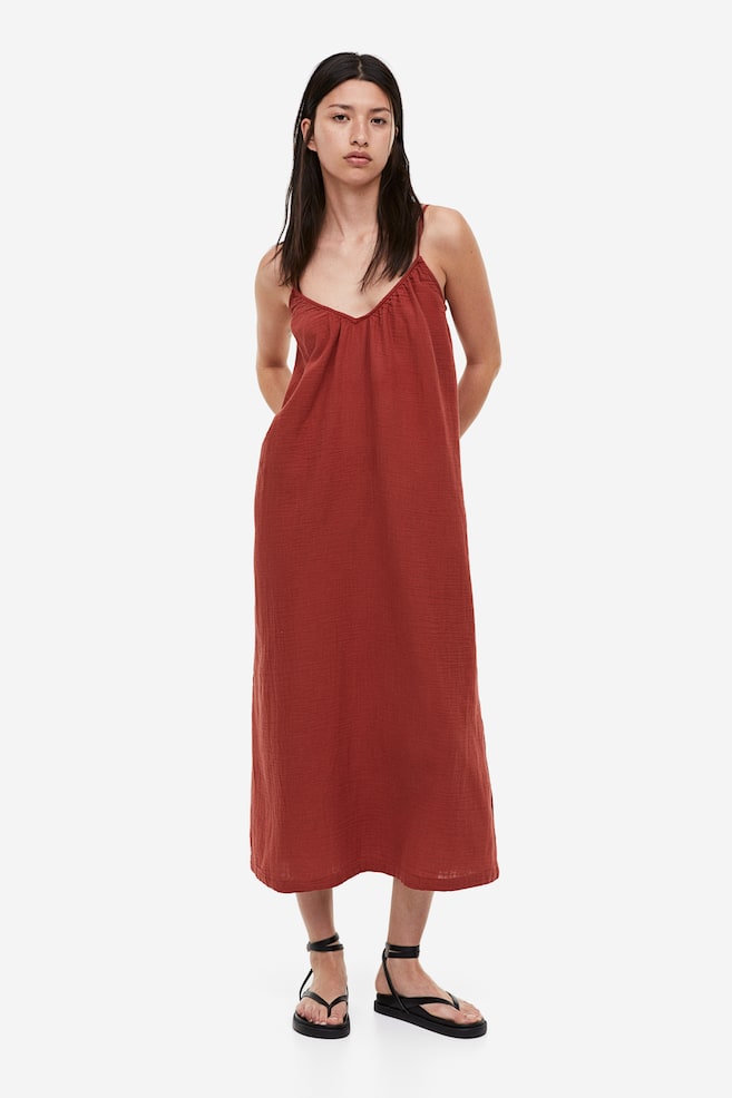 Double-weave cotton dress - Red/Black - 1