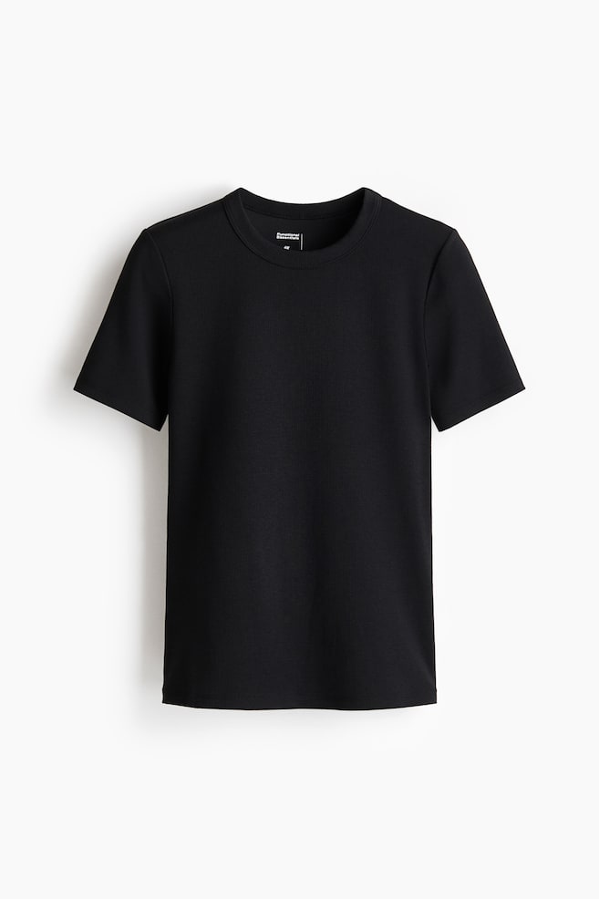 Cooling Slim-Fit Ribbed T-Shirt - Black/Cream - 1