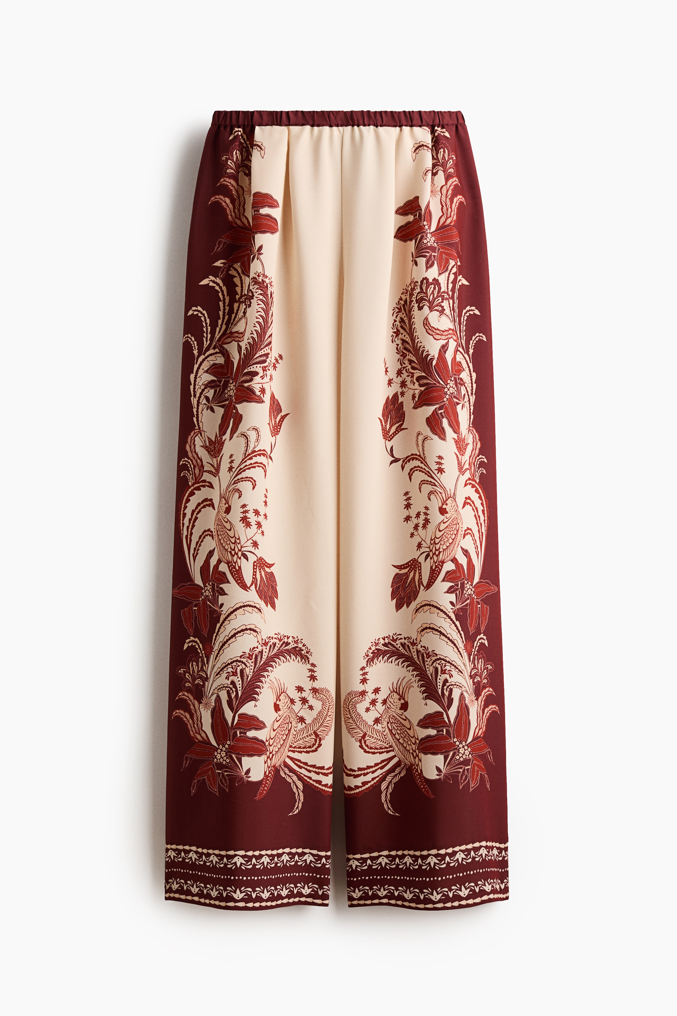 Printed pull-on trousers - Dark red/Patterned/Light beige/Floral