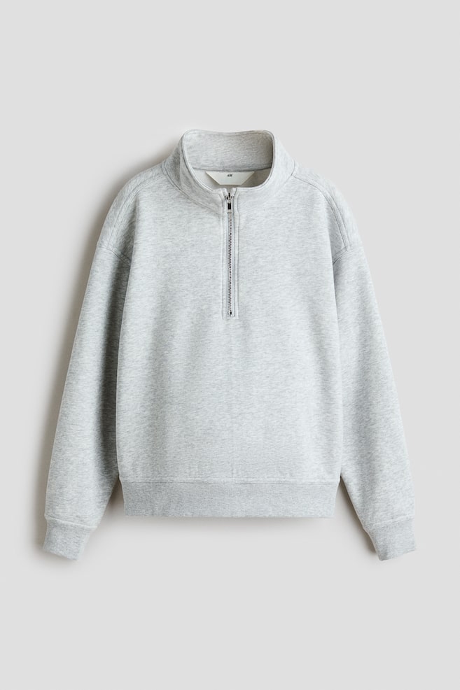 Zip-top brushed-inside sweatshirt - Light grey/Black - 1