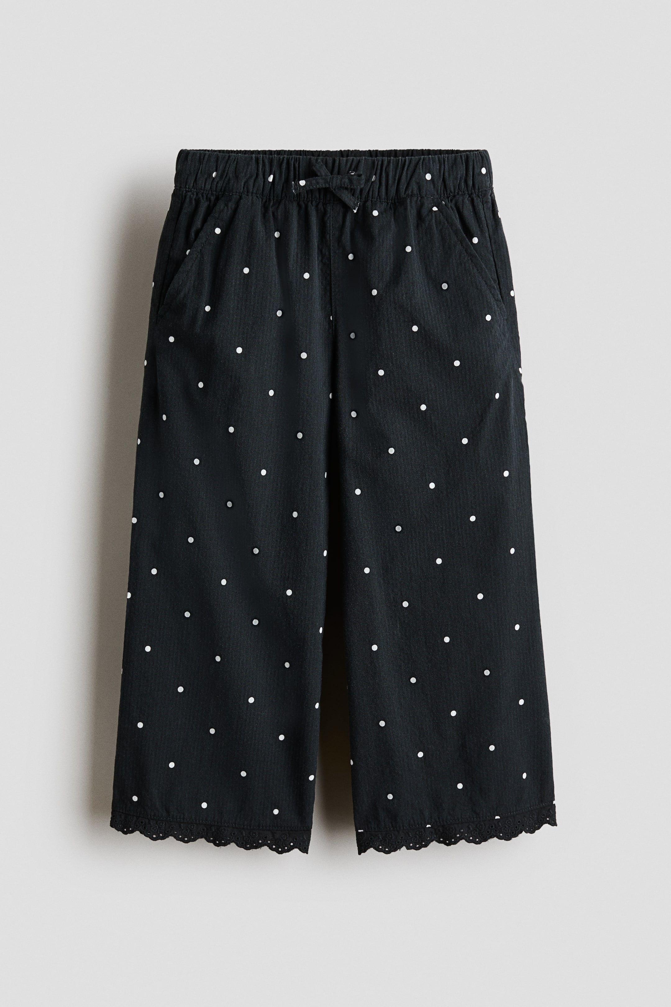 Lace-trimmed seersucker trousers