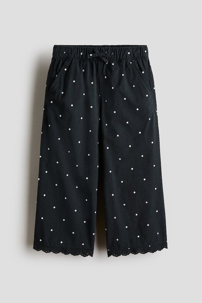 Pantaloni din țesătură creponată cu dantelă - Gri-închis/buline/Roz/carouri gingham/Roz-deschis/flori/Albastru-deschis/dungi - 1