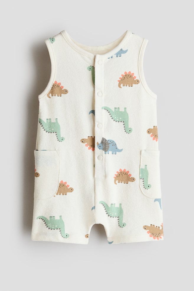 Cotton Terry Romper Suit - Cream/dinosaurs/White/ice creams/Navy blue/fish - 1