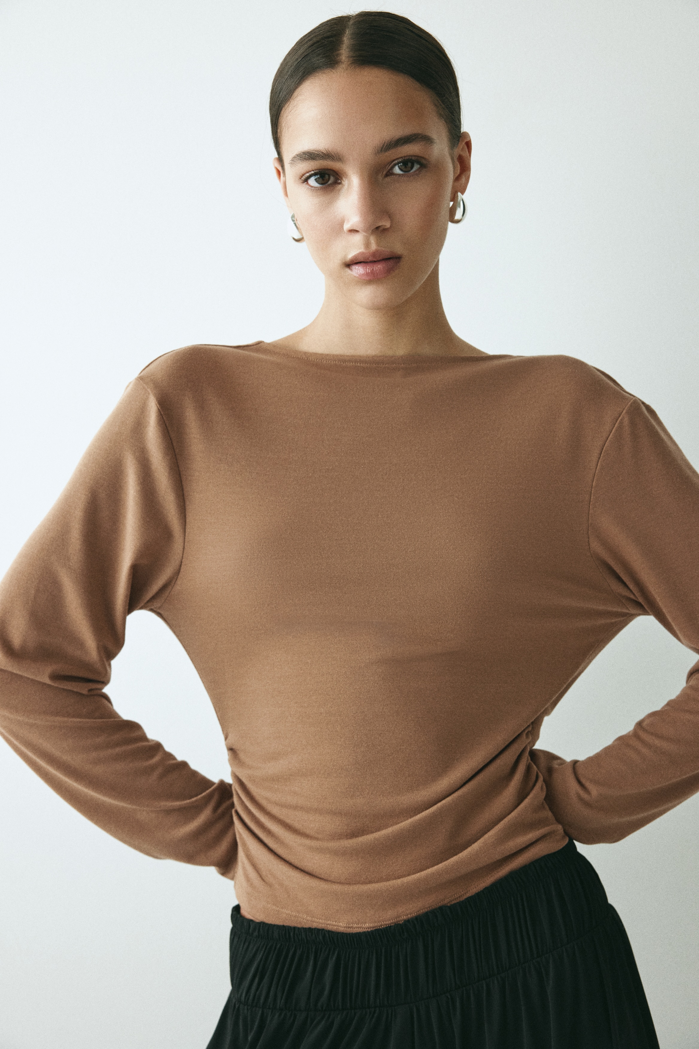 Cowl-back jersey top