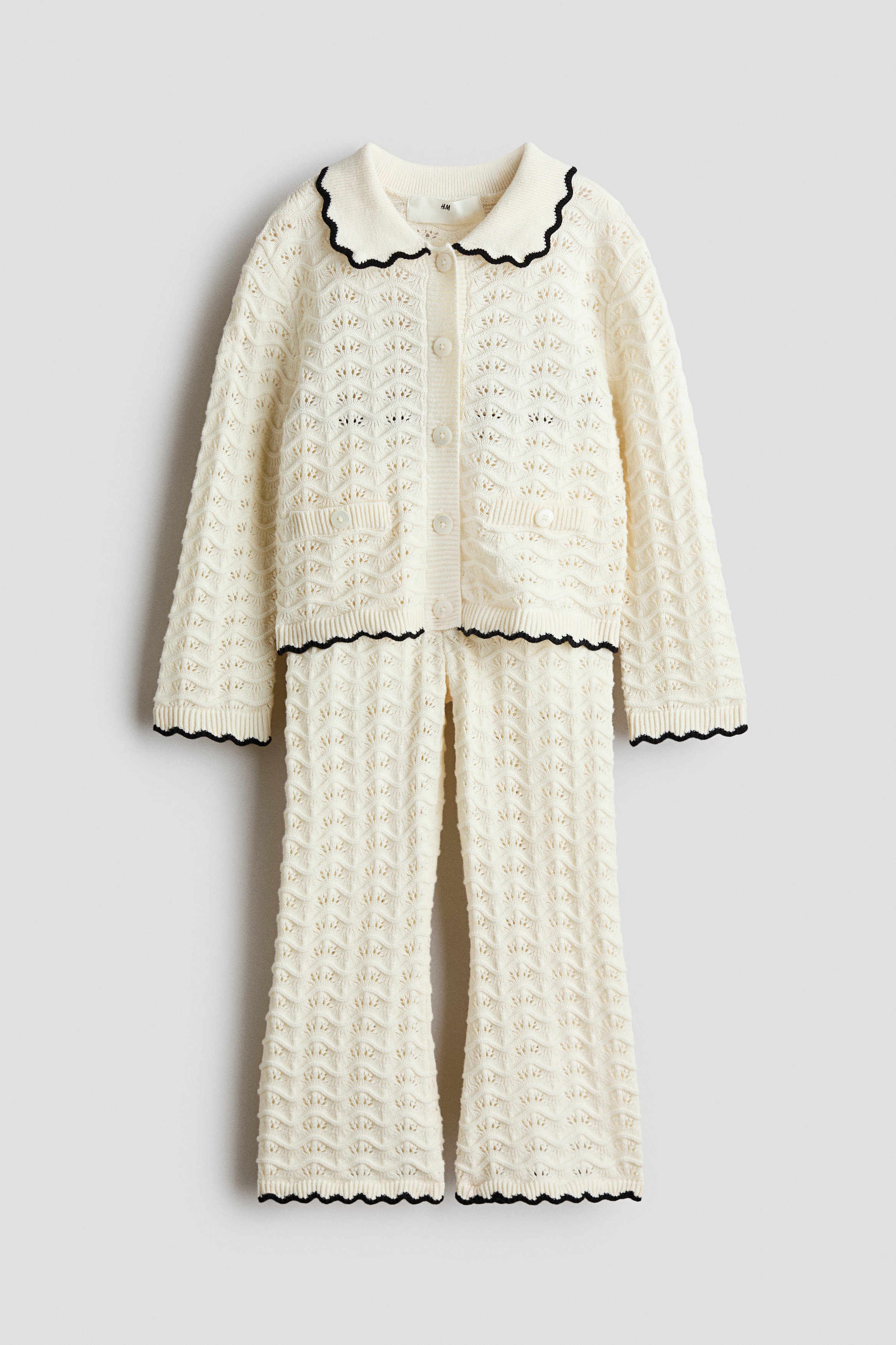 2-delat bomullsset med virkad look - Crèmevit