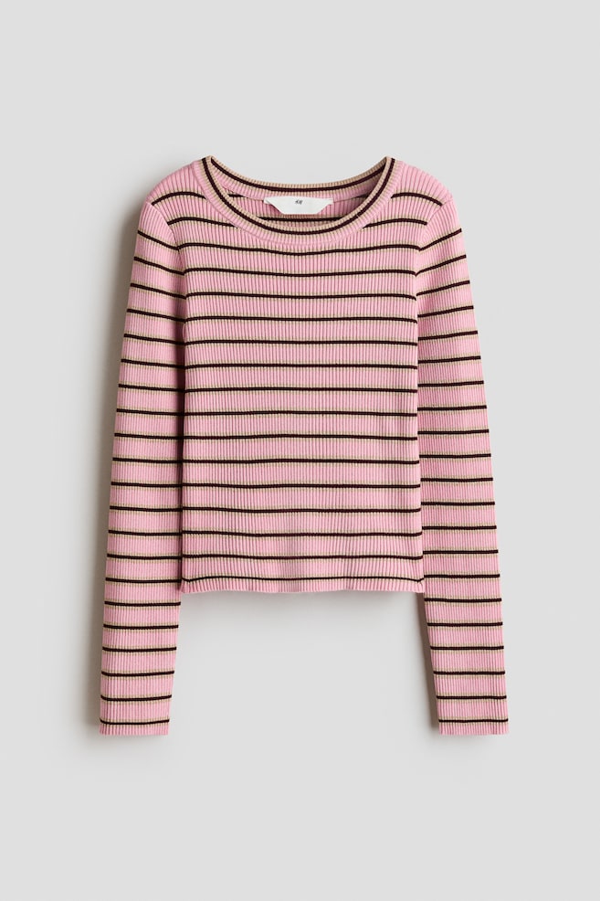 Rib-Knit Sweater - Pink/striped/Light blue/striped - 1