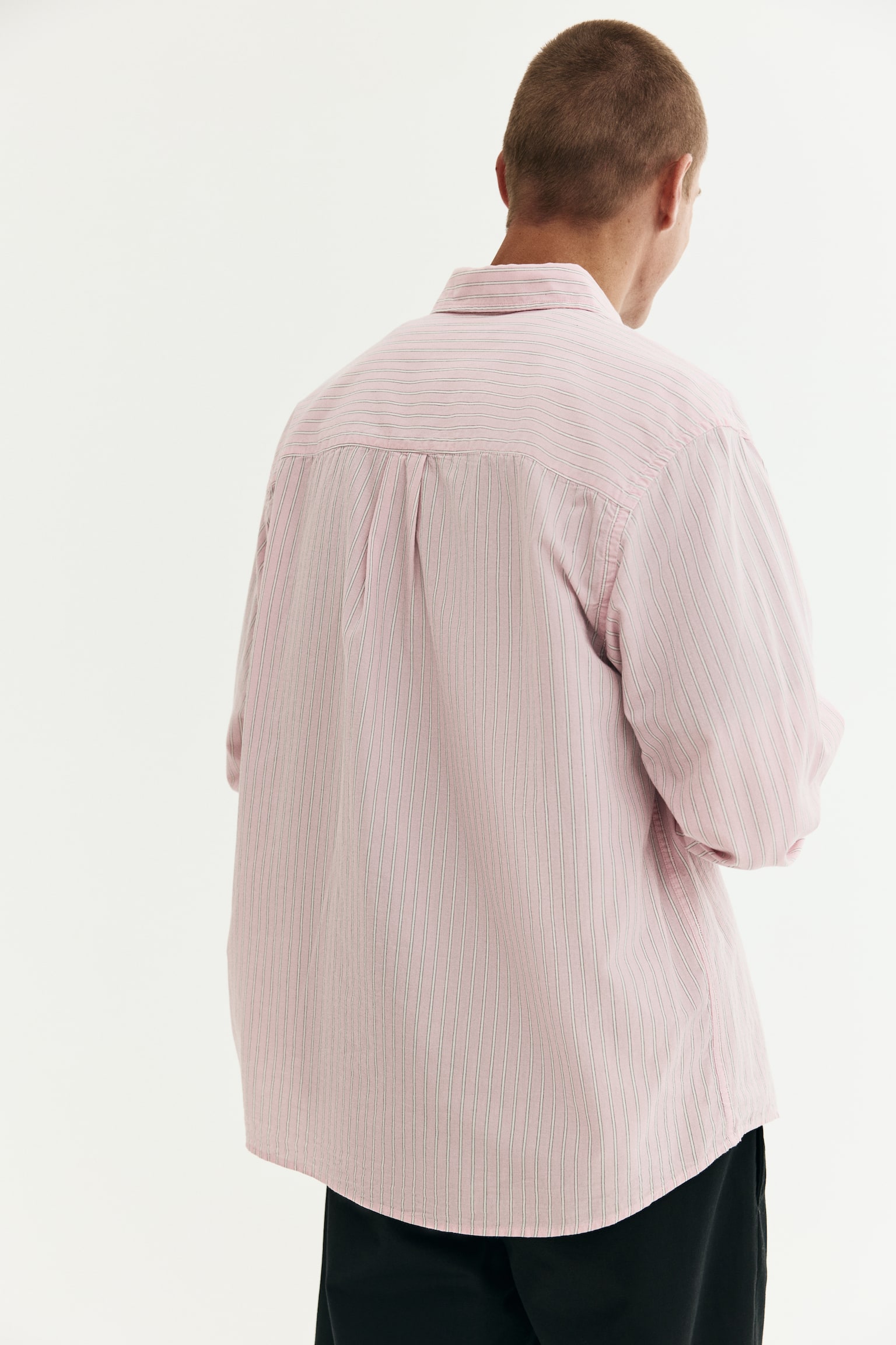 Áo sơ mi cotton Relaxed Fit - Màu hồng nhạt/Kẻ - 4