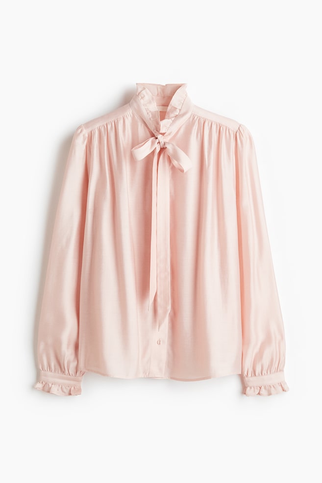Blouse avec col à nouer - Rose poudré - 1