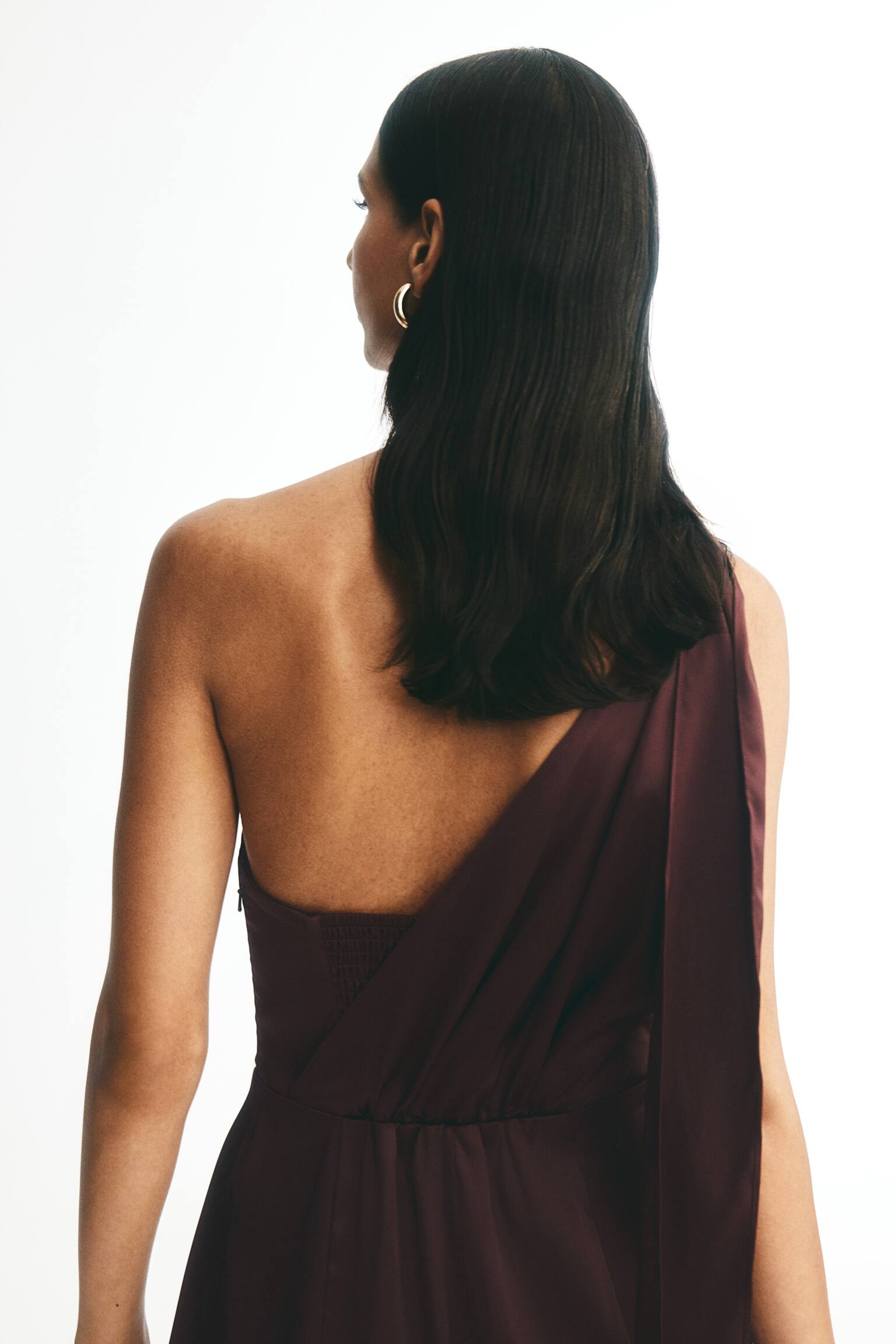 One-shoulder satin jumpsuit - Burgundy - 3