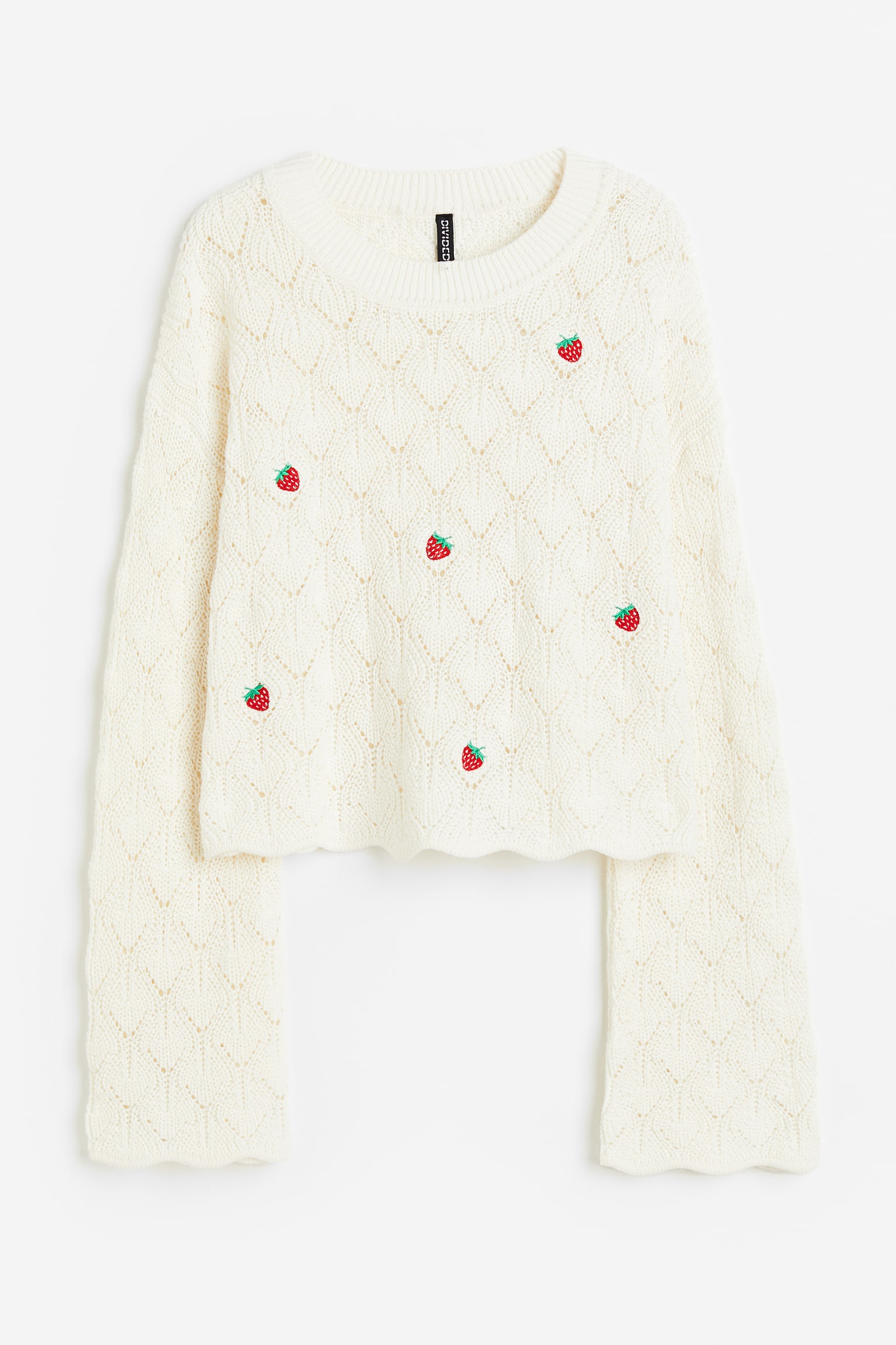 Cable Knit Sweater - Cream/Strawberries - 1