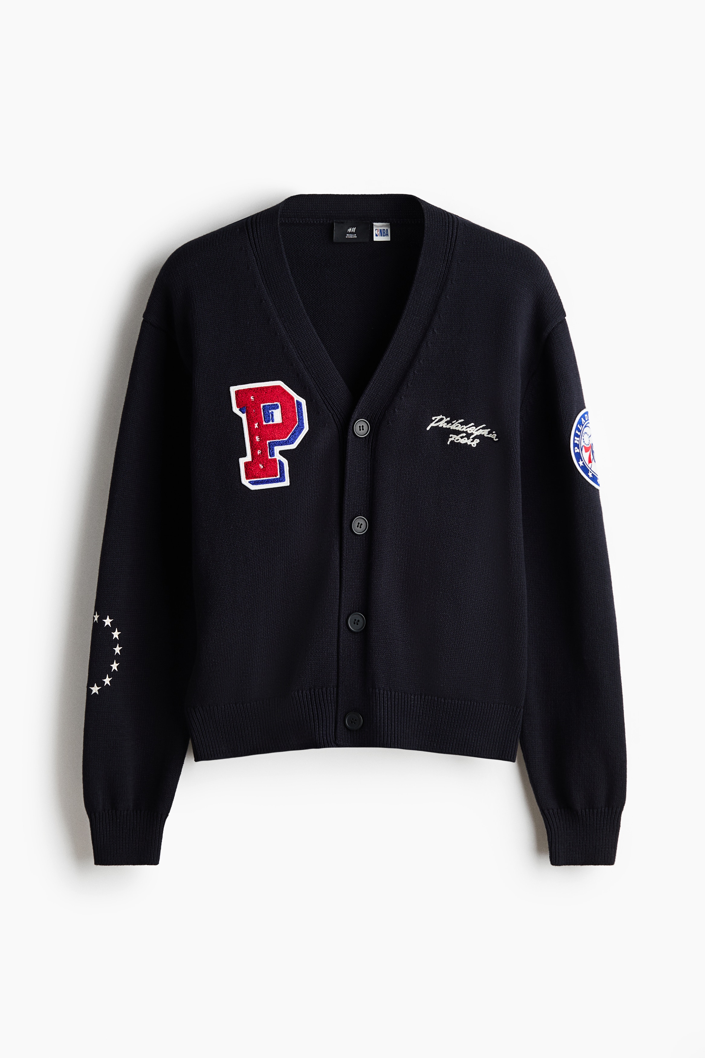 Regular-Fit Embroidered-Motif Cardigan - Navy blue/NBA/White/NBA