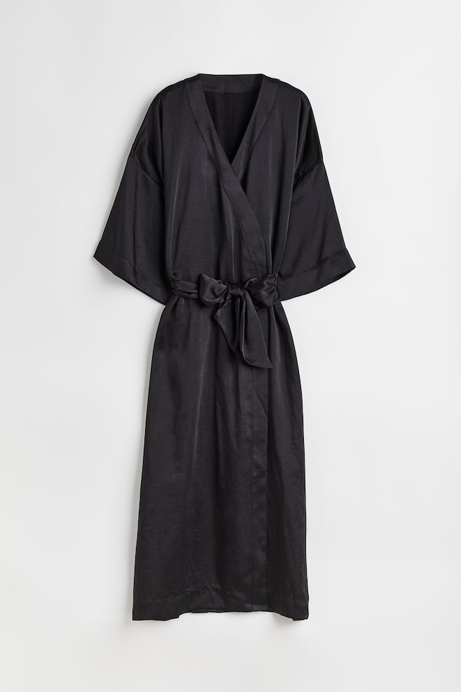 Satin dressing gown - Black - 1