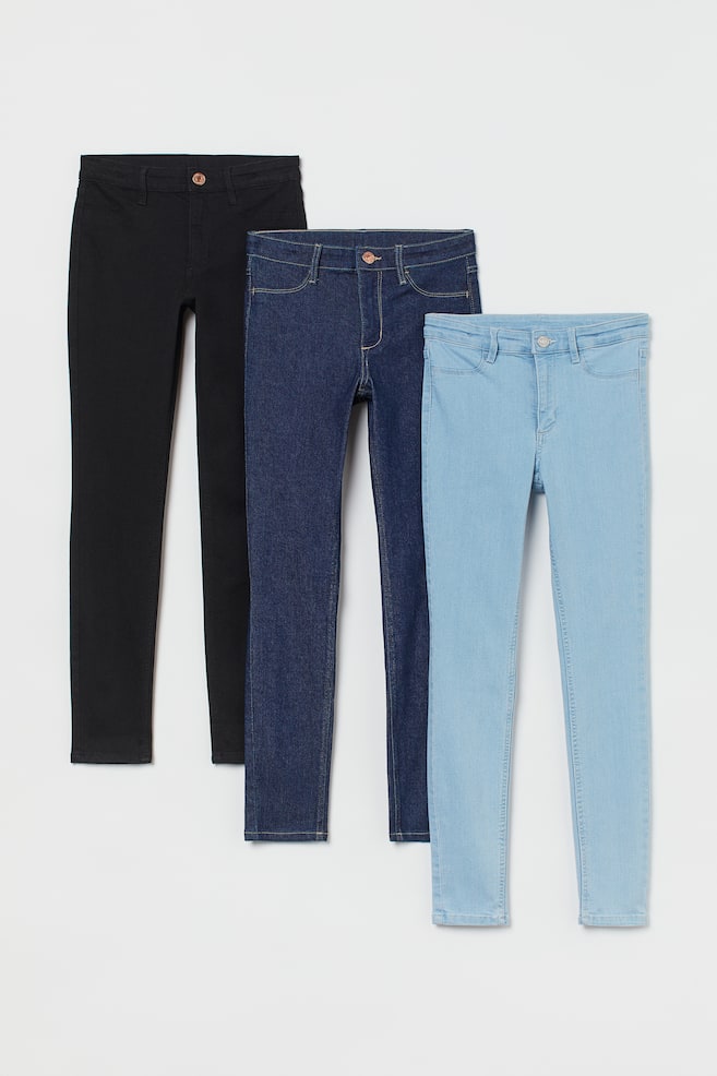 3-pack Skinny Fit Jeans - Black/Dark denim blue/Black/Light denim blue/Black/Grey/Denim blue - 1