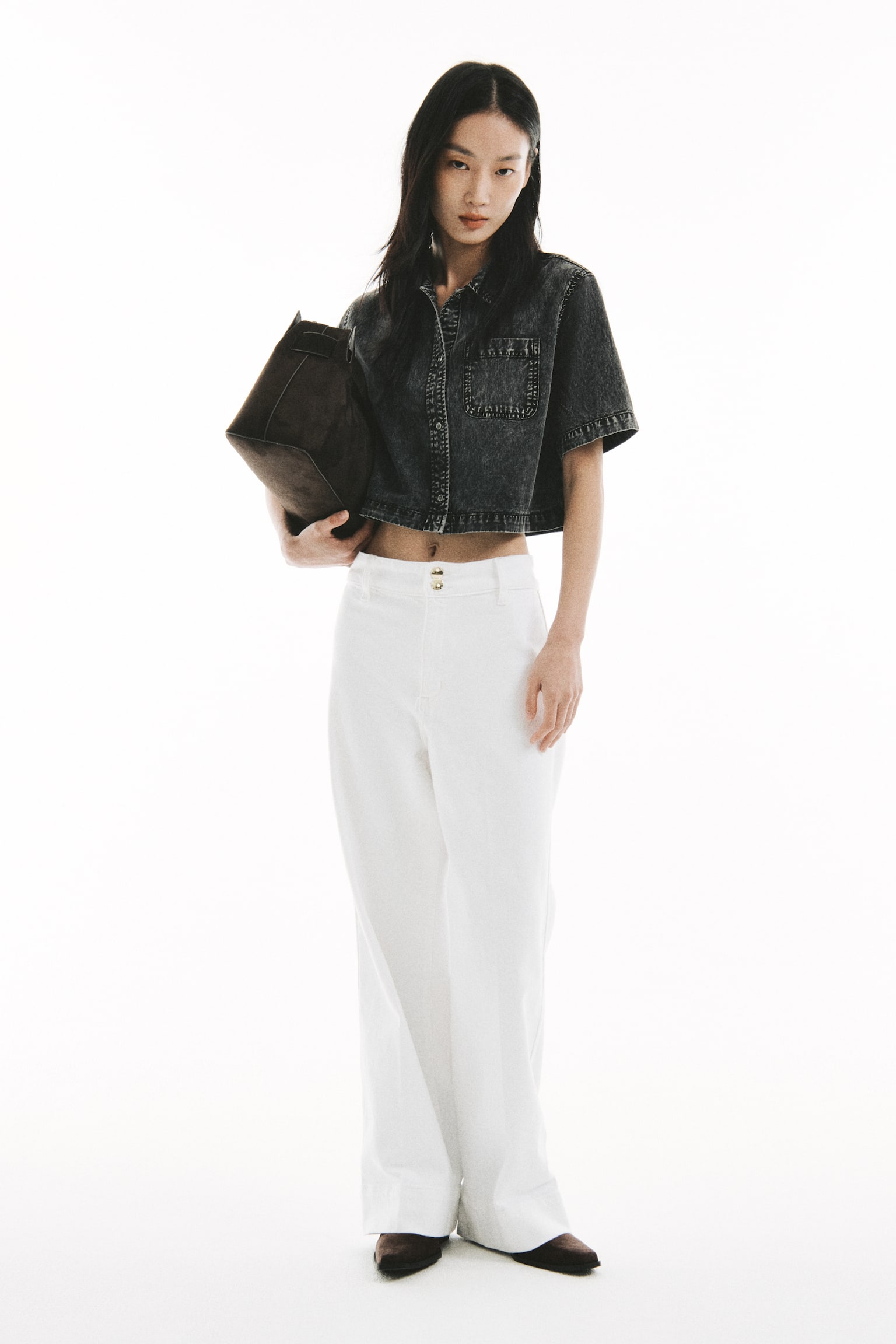 Boxy denim shirt - Denim grey/Powder pink - 1