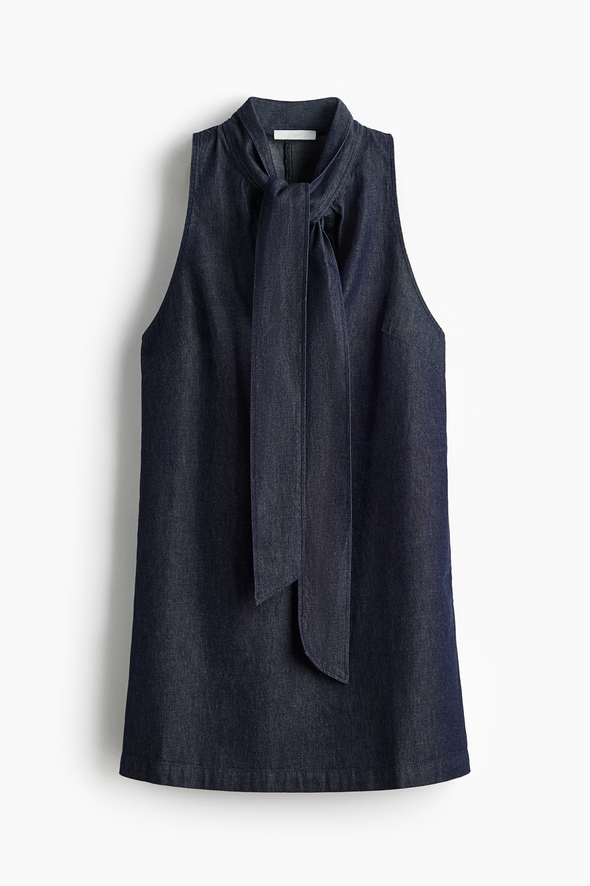 Scarf-collar denim dress - Donker denimblauw