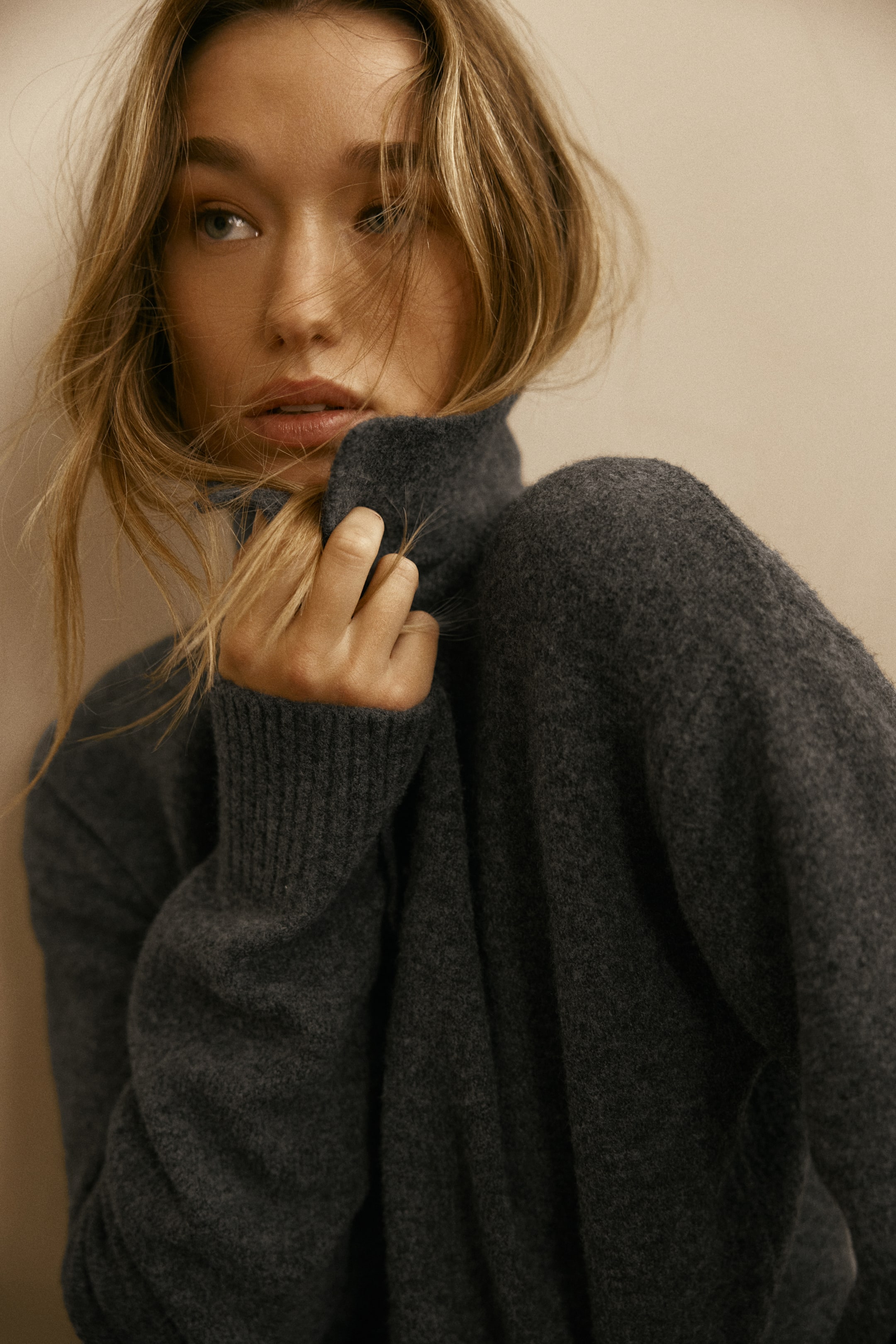 View larger image: Cable-knit polo jumper - Dark grey marl - Ladies | H&M GB 1